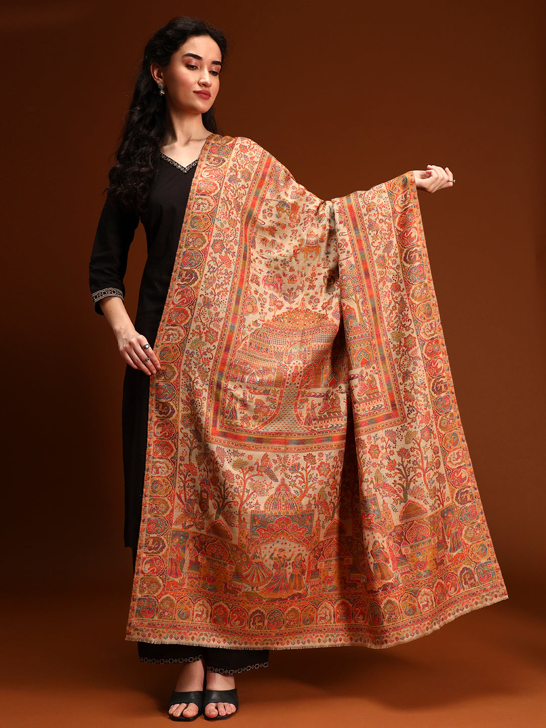 Women Shahi Manzar Kaani Wool Blend Kashmiri Shawl