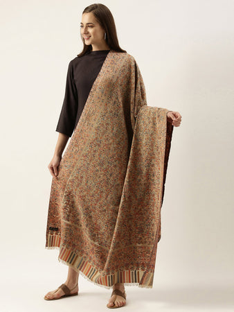 Kaani Wool Blend Kashmiri Mughal Garden Shawl (Size 40X80 inches)