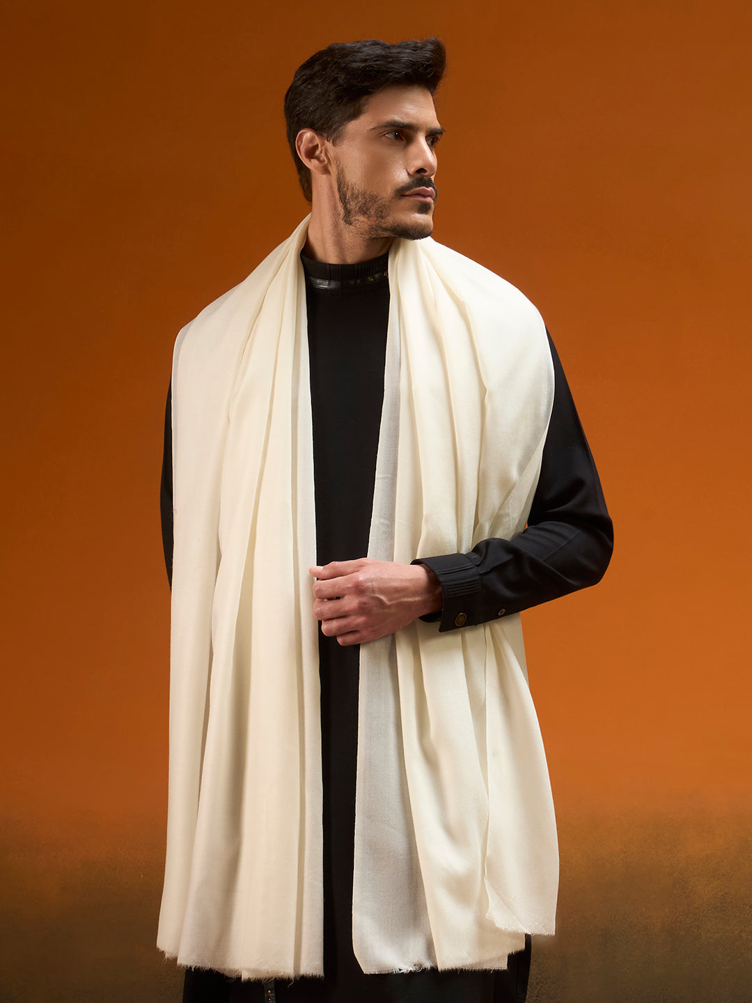 Men Verdant Grace Fine Wool Blend Solid Melange Shawl