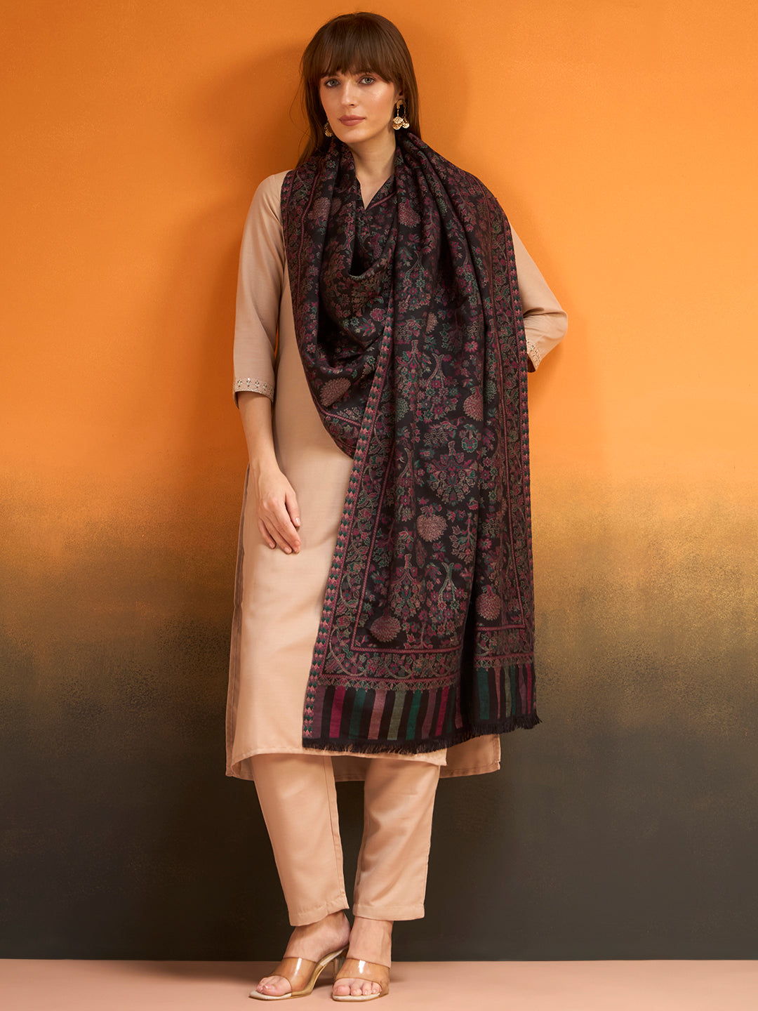 Pashmoda  Imperial Aurelia Stole for Women, Wool Blend Pashmina Style Shawl Wrap, Traditional Kashmiri Jamawar Woven Design, Luxury Evening & Festive Scarf (28 x 80 Inches)
