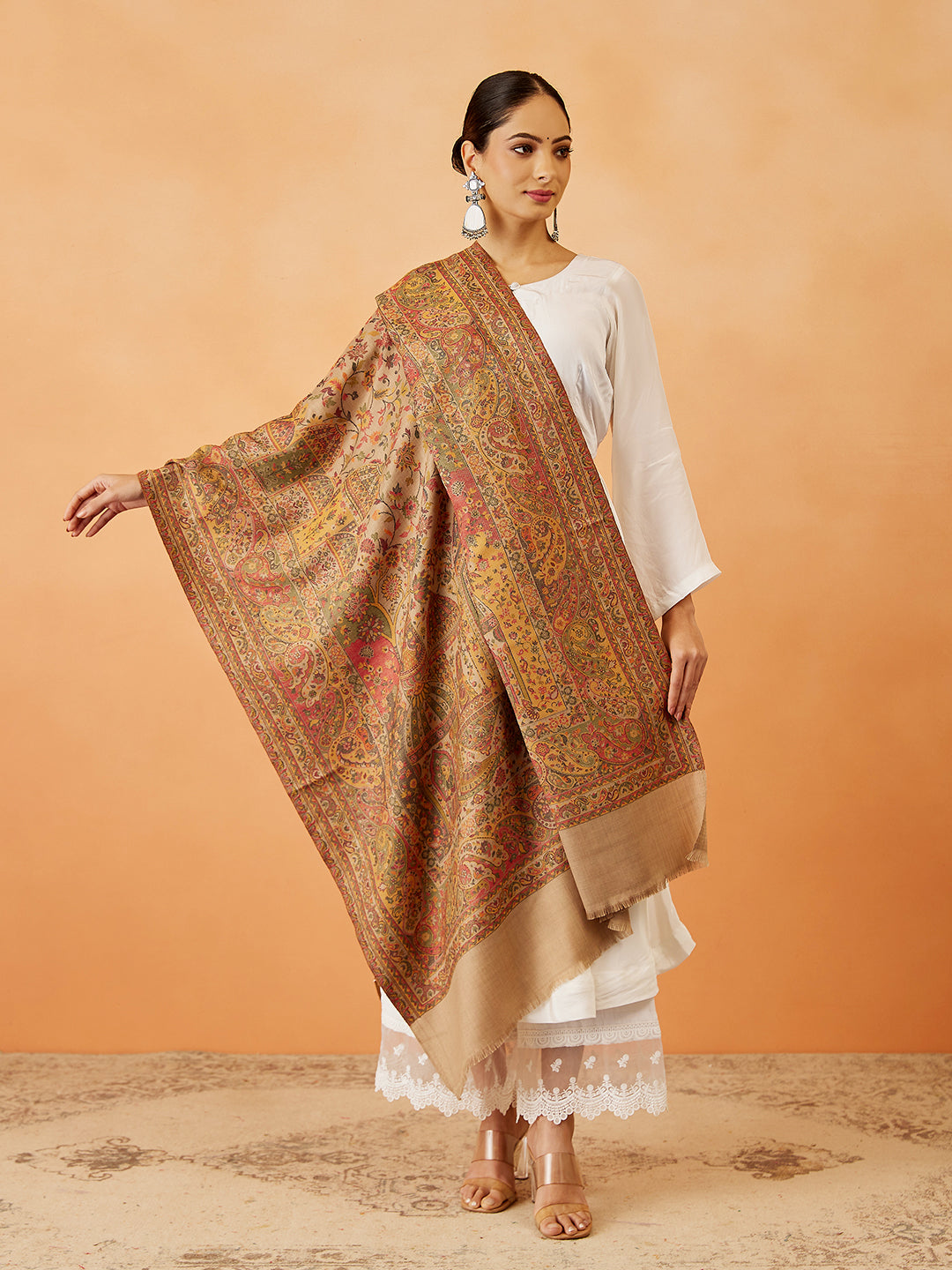 Women Khushnuma Kaani Wool Blend Kashmiri Shawl (Size: 101X203 CM)