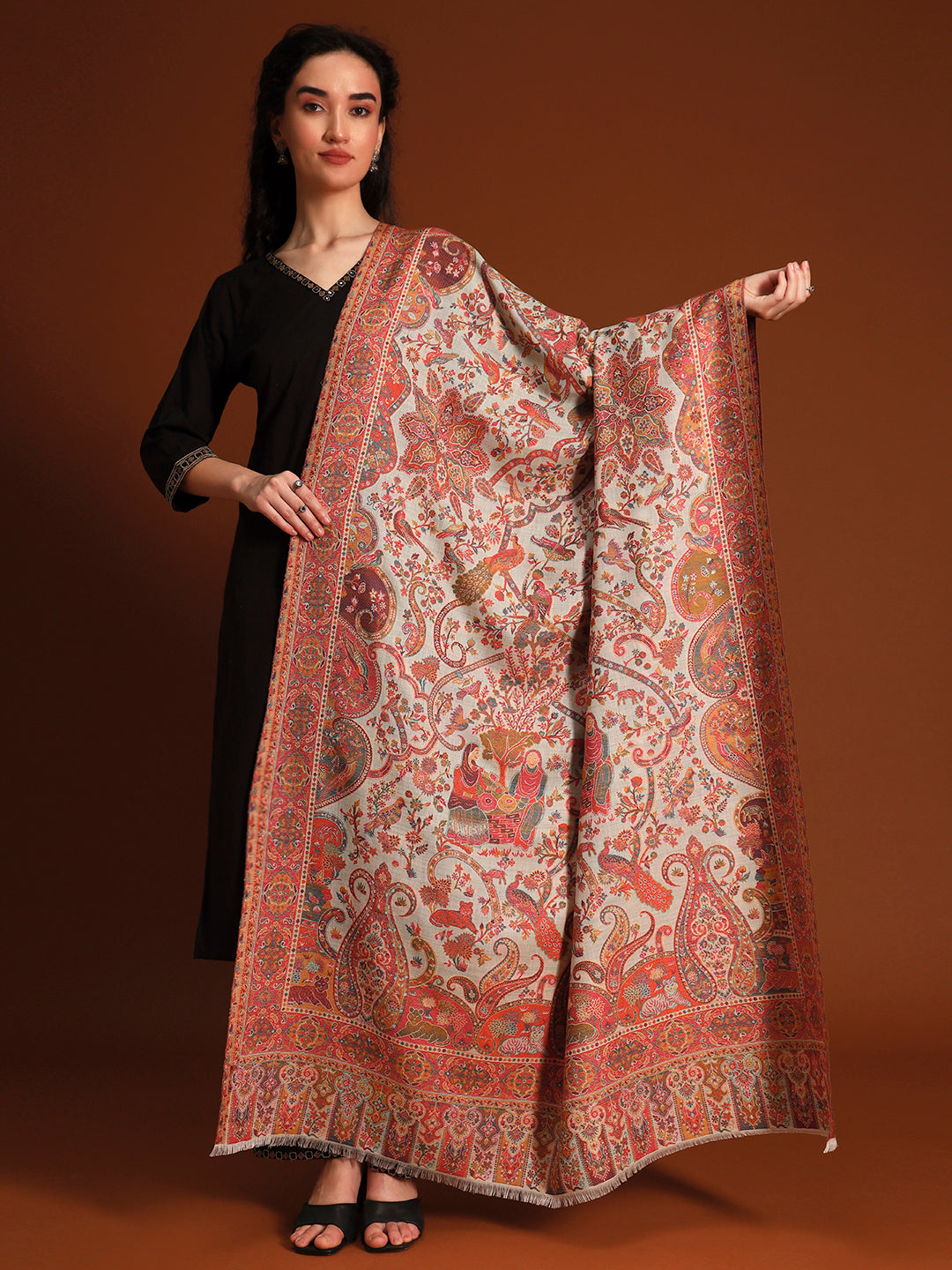 Pashmoda Women Royal gulistan Kaani Wool Blend Kashmiri Shawl, Stole, Scarf | Luxury Pashmina Jamawar Soft Warm Evening Wrap (Size 40X80 inches )