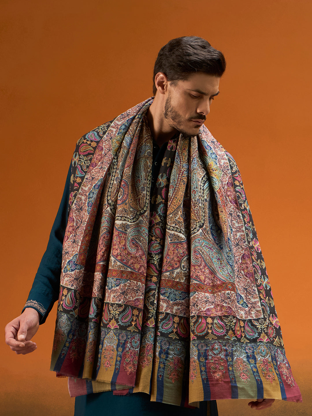 Men rangrez Fine Wool Kalamkari Embroidered Shawl