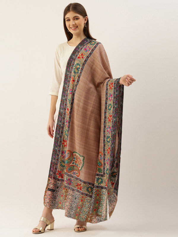 Beige Pure Wool Kalamkari Shawl (Size: 101 X 203 CM)