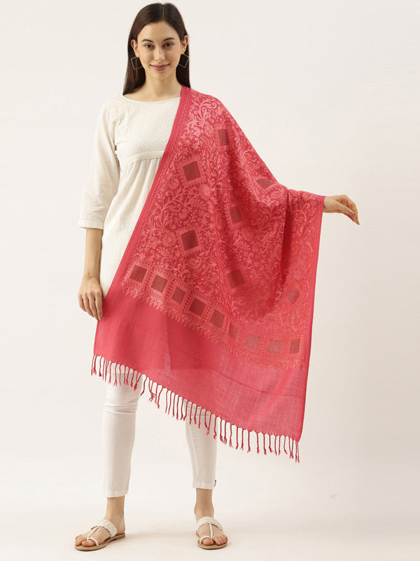 Women's Pure Wool Swarovski with Aari Embroidered Stole (Size 71X203 CM)
