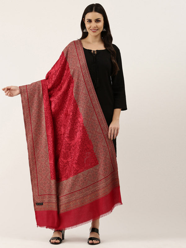Kashmiri Royal Paisley Design Aari Embroidery Jamawar Shawl (Size: 101 X 203 Cm)