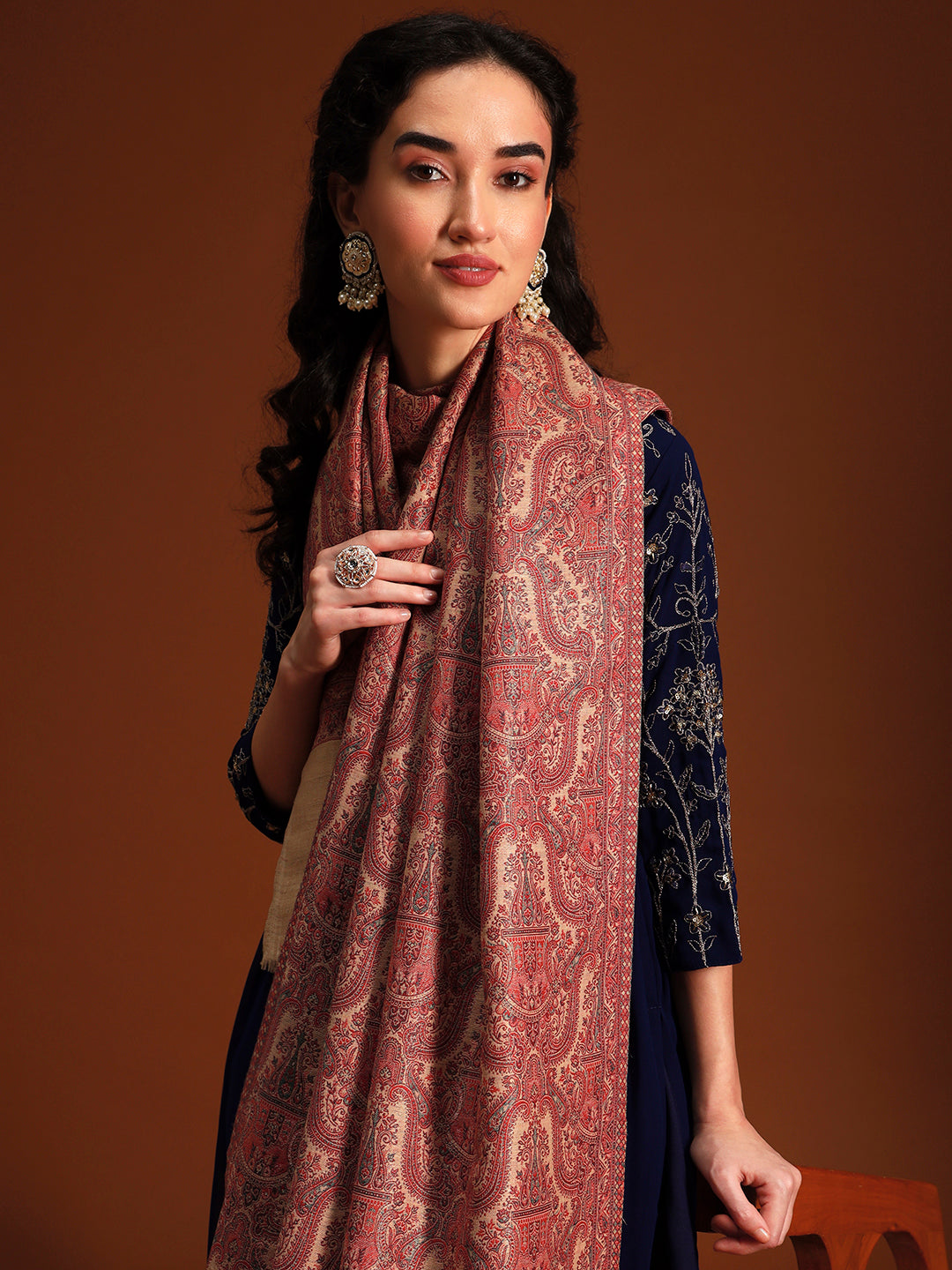 Pashmoda Women Gulnaar Royale Zari Reversible Kaani Fine Wool Shawl, Shawl, Scarf, Heritage Kashmiri Pashmina Stole, Evening Wrap (Size 40X80 inches)
