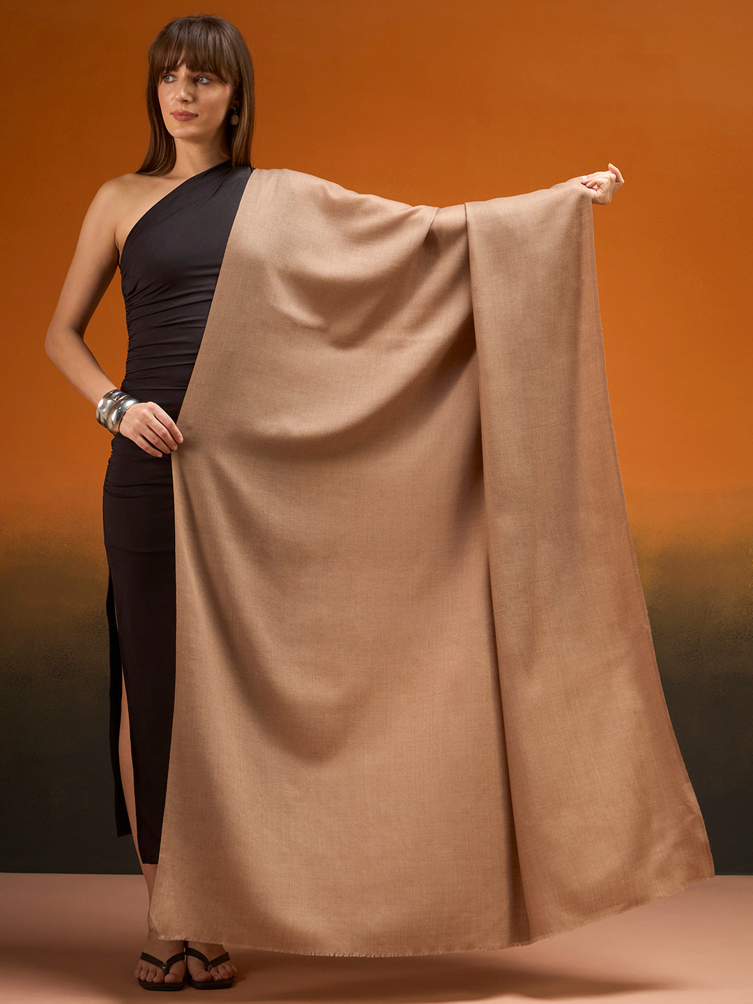 Women Verdant Grace Fine Wool Blend Solid Melange Shawl