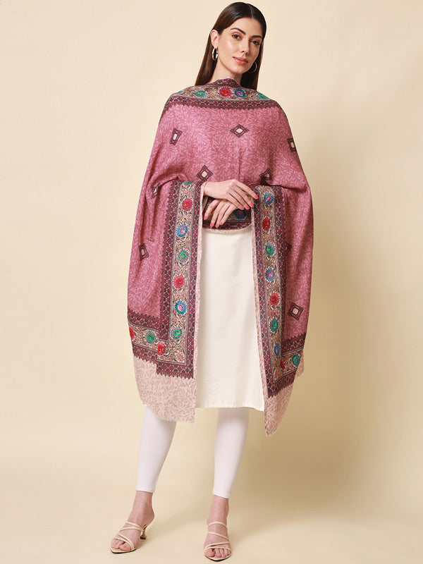 Pure Wool Fabric Kalamkari Embroidered Stole (Size 71X203 CM)