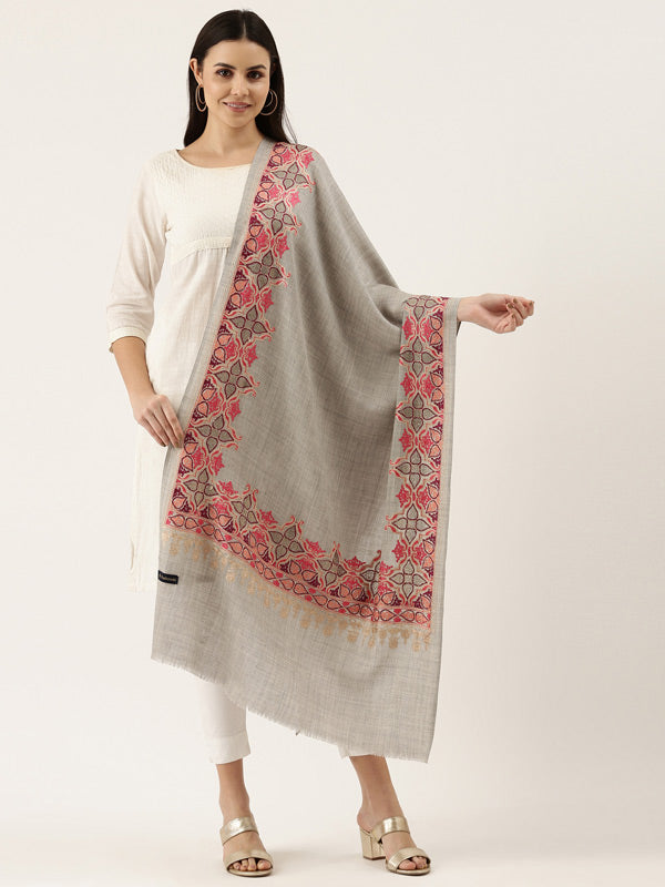 Women's Pure Wool Crystal Work Nalki Embroidered Stole (Size 71X203 CM)