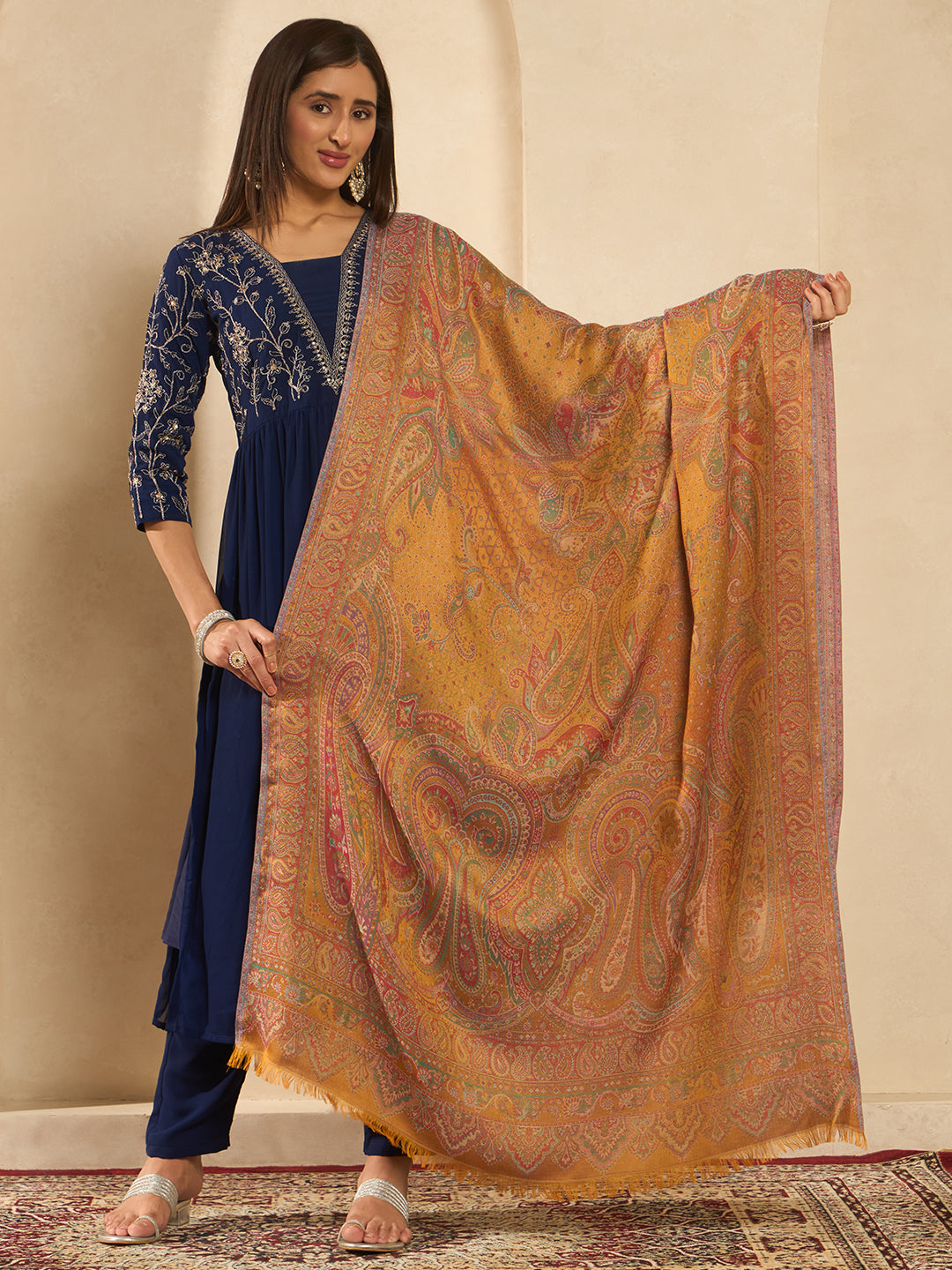 Pashmoda Women  Grand Paisley Kaani Wool Blend Kashmiri Shawl, Stole, Scarf | Luxury Pashmina Jamawar Soft Warm Evening Wrap (Size 40X80 inches )