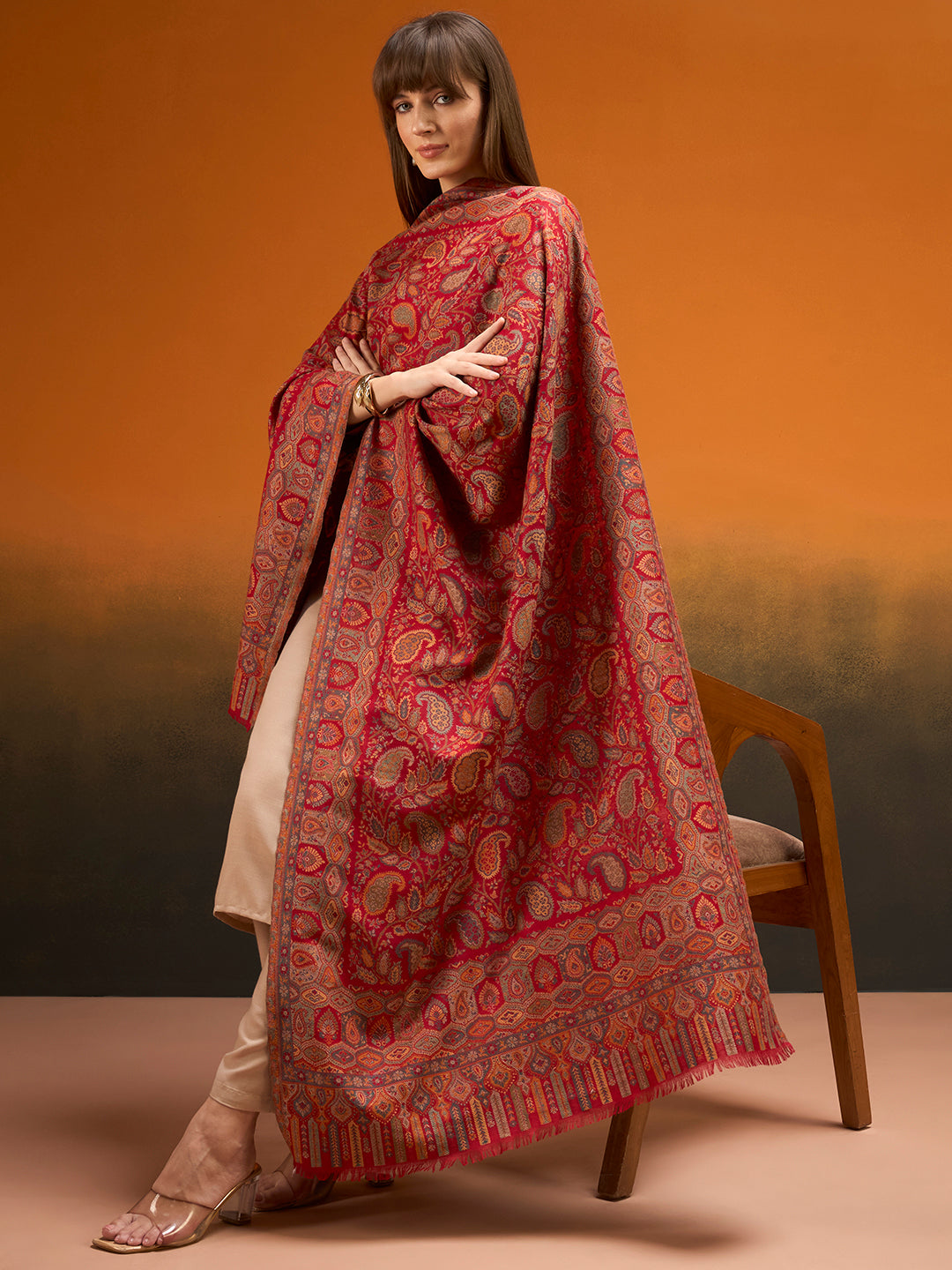 Pashmoda  Imperial Gulzar kaani stole Stole for Women, Wool Blend Pashmina Style Shawl Wrap, Traditional Kashmiri Jamawar Woven Design, Luxury Evening & Festive Scarf (28 x 80 Inches)