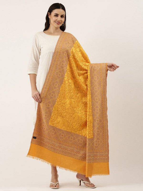 Women's Kashmiri Royal Paisley Design Aari Embroidery Jamawar Shawl (Size: 101 X 203 Cm)