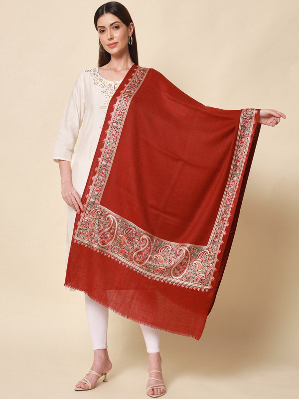 Women's Shahkaar Pure Wool Nalki Embroidered Stole (Size 71x203 CM)