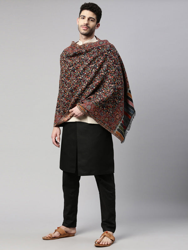 Men Kaani Woven Design Stole (Size 71X203 CM, Black Color)