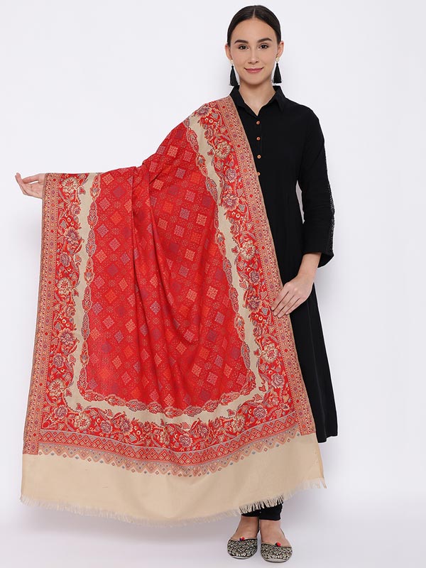 Women's Wool Blend Jamawar Shawl (Size: 101X203 CM)