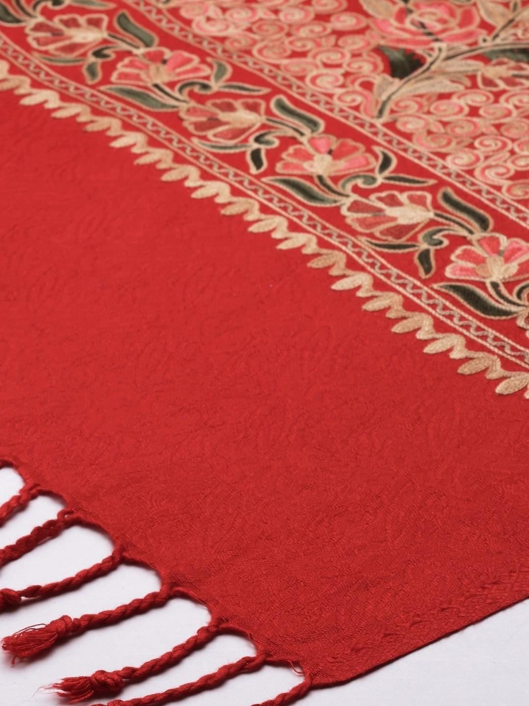 Women's Gul-e-mehar Aari Embroidered Kashmiri Stole (Size: 71x203 cm)