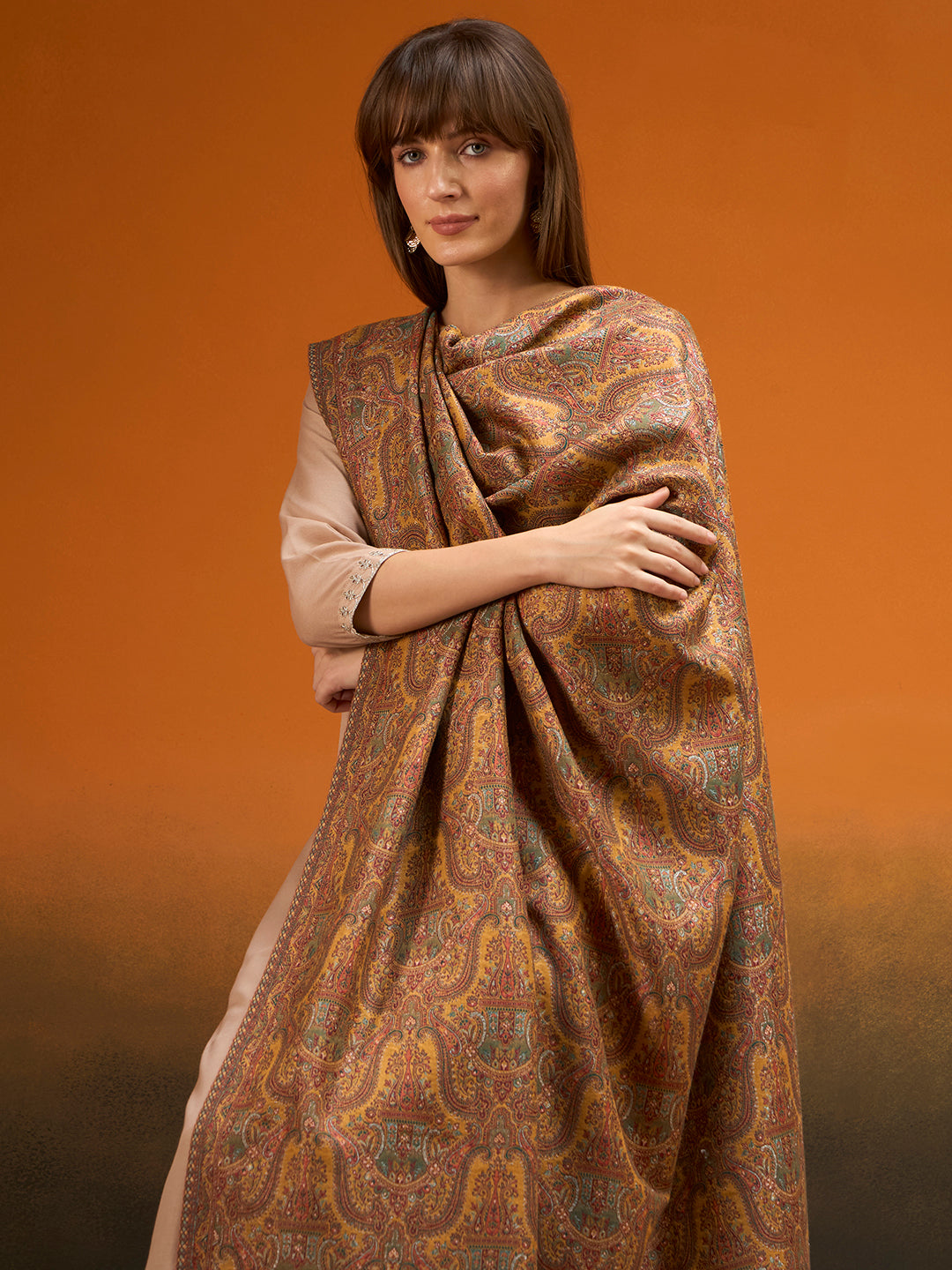 Pashmoda Women Gulnaar Royale Zari Reversible Kaani Fine Wool Shawl, Shawl, Scarf, Heritage Kashmiri Pashmina Stole, Evening Wrap (Size 40X80 inches)