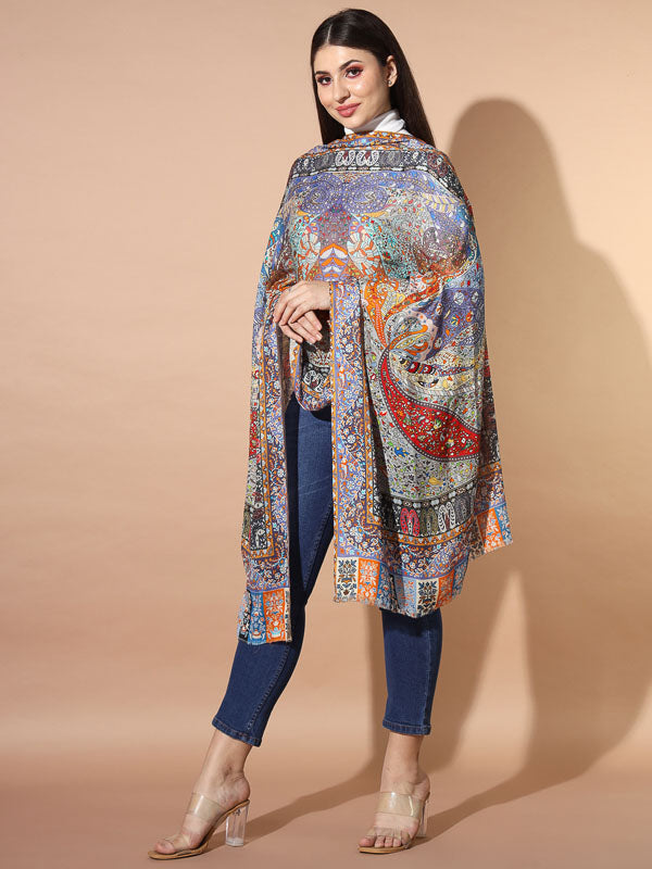 Women's Firdousi Multicoloured Printed Stole (Size : 71X203 CM)