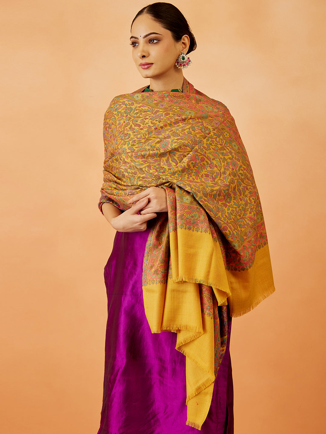 Women Gulzar Kaani Wool Blend Kashmiri Shawl (Size: 101X203 CM)