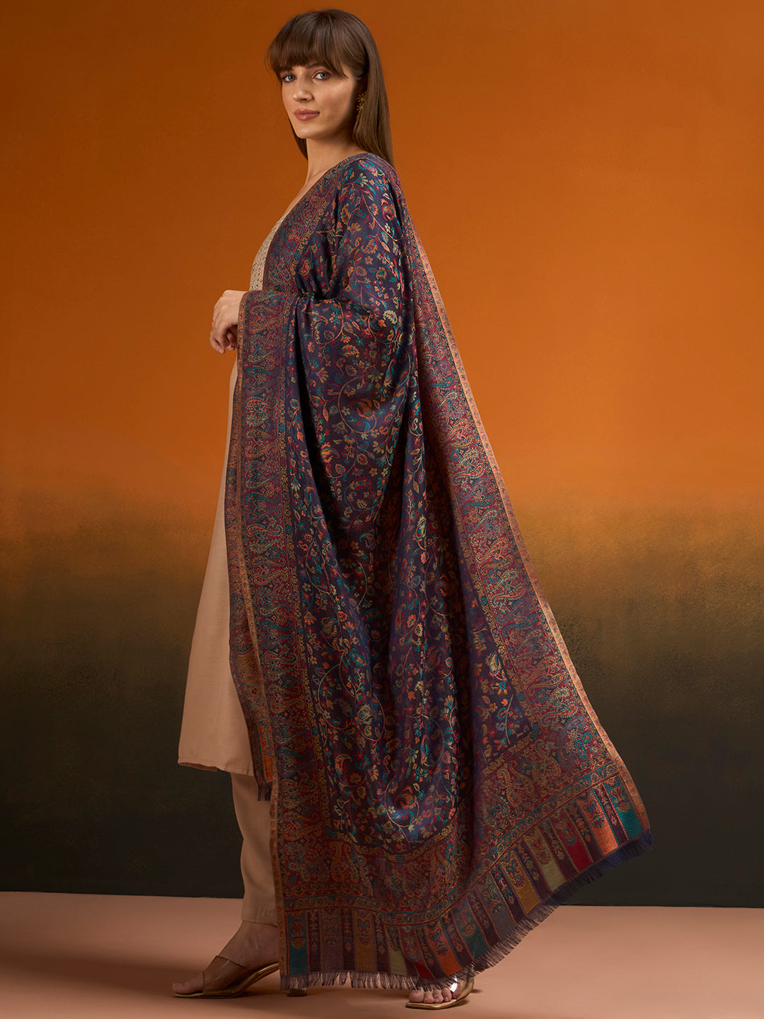 Pashmoda  Imperial Royal botanica Stole for Women, Wool Blend Pashmina Style Shawl Wrap, Traditional Kashmiri Jamawar Woven Design, Luxury Evening & Festive Scarf (28 x 80 Inches)