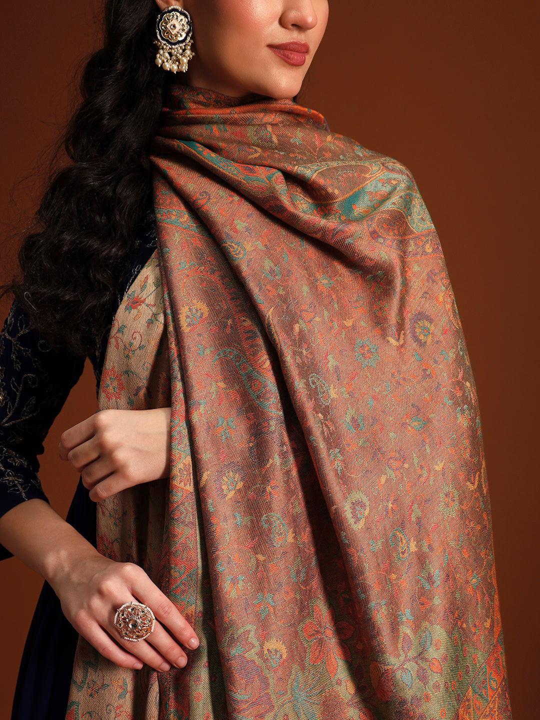 Pashmoda Women Floral Heritage Kaani Elegance Wool Blend Kashmiri Shawl, Stole, Scarf | Luxury Pashmina Jamawar Soft Warm Evening Wrap (Size 40X80 inches )