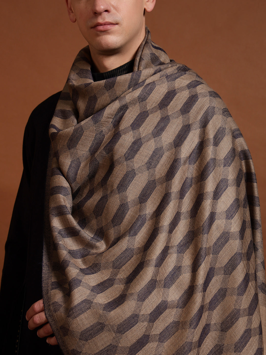 Men Kavya Ikat 100% Pure Wool Checkered Stole