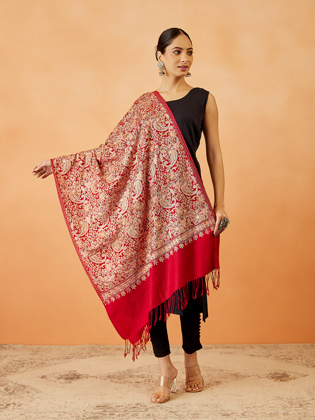 Women's Saba Wool Blend Nalki Embroidered Stole (Size: 71x203 CM)