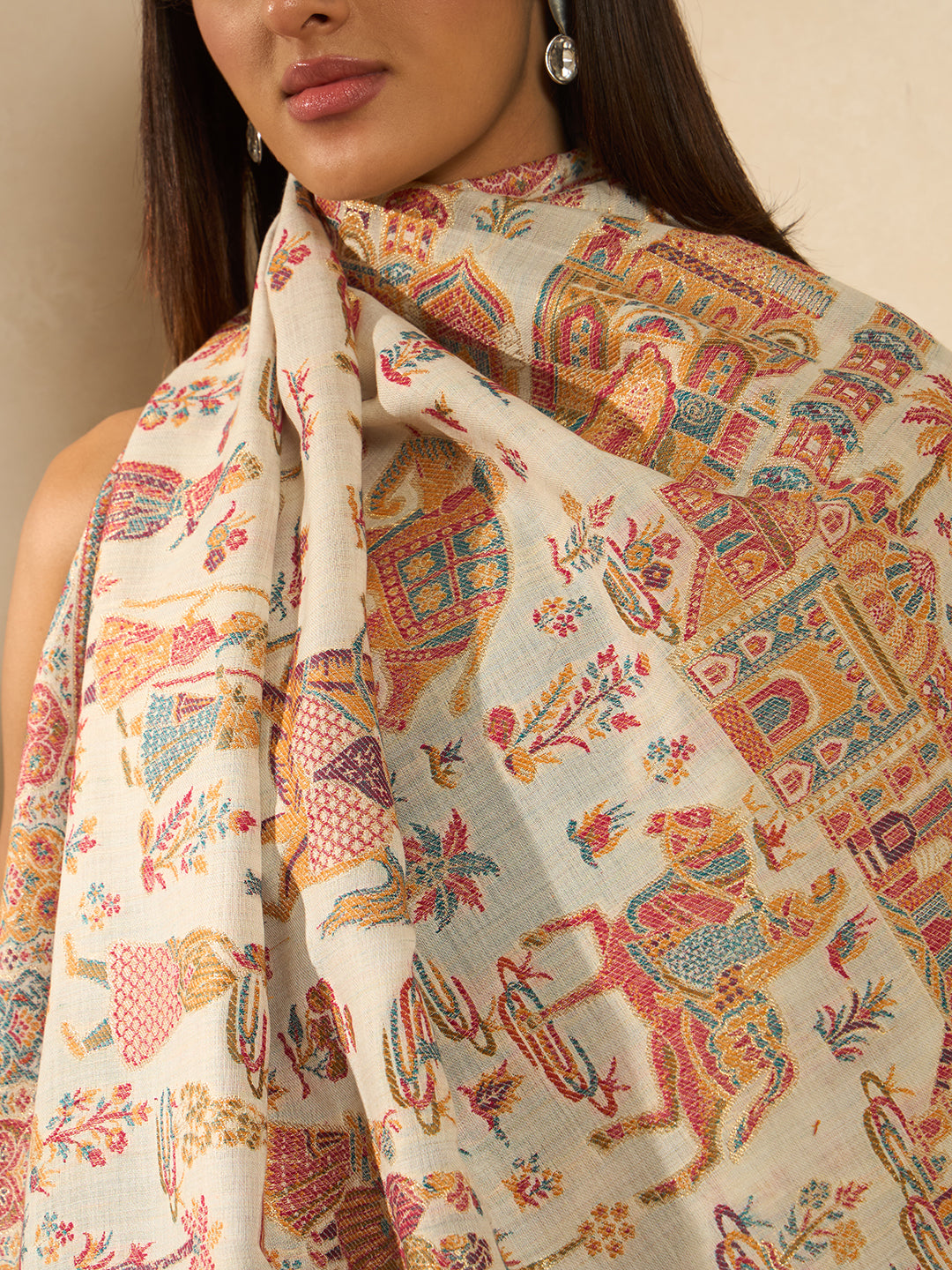 Pashmoda Women Gulrukh Zari Reversible Kaani Fine Wool Shawl, Shawl, Scarf, Heritage Kashmiri Pashmina Stole, Evening Wrap (Size 40X80 inches)