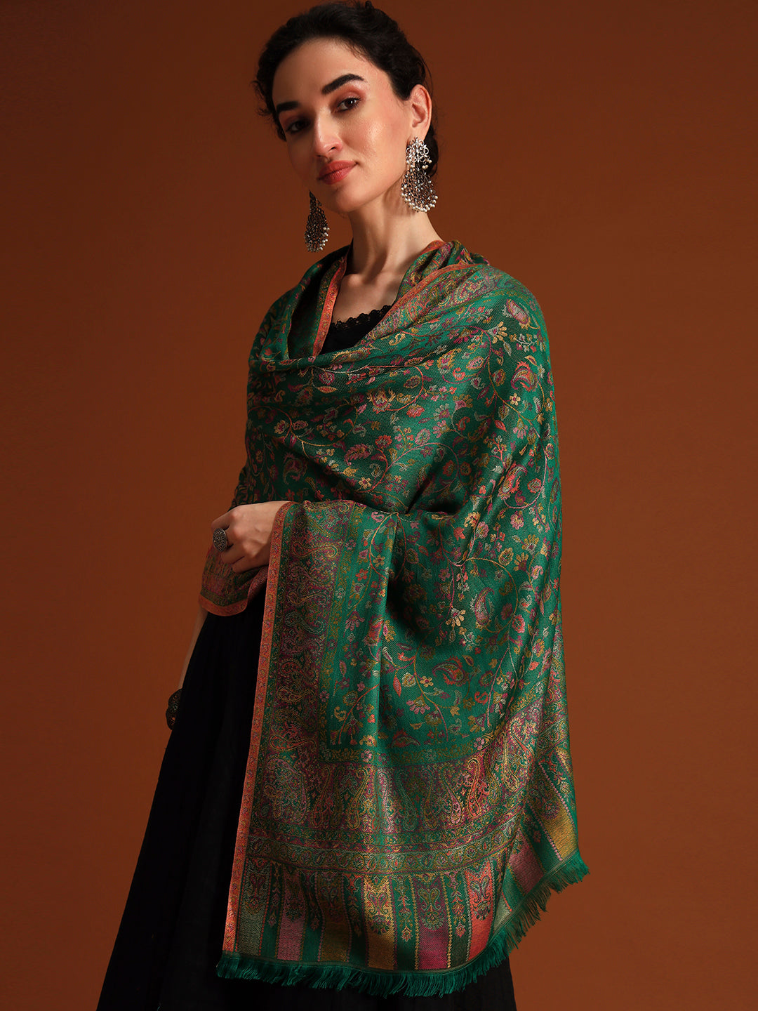 Pashmoda  Imperial Royal botanica Stole for Women, Wool Blend Pashmina Style Shawl Wrap, Traditional Kashmiri Jamawar Woven Design, Luxury Evening & Festive Scarf (28 x 80 Inches)