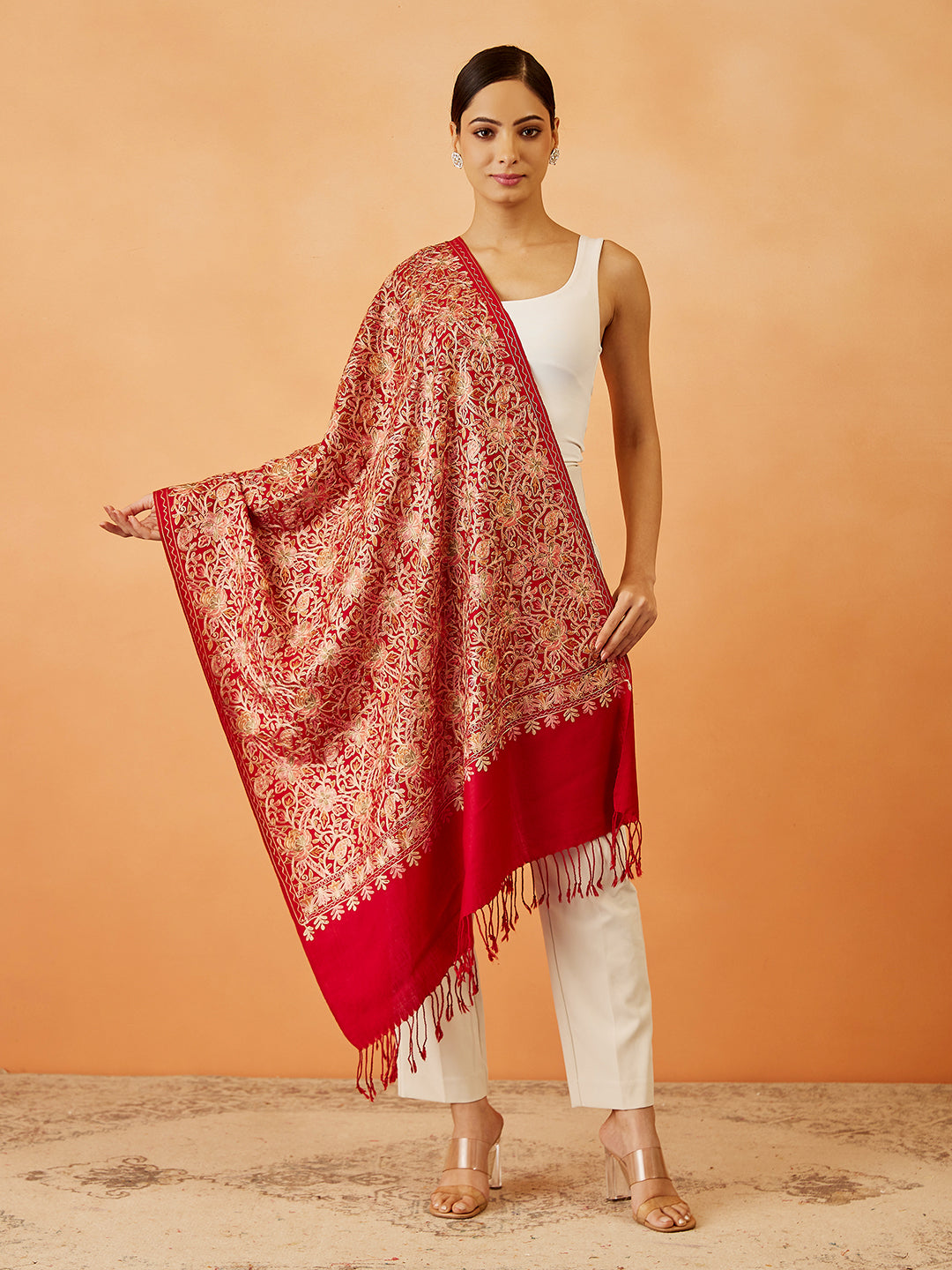 Women's Shaguft Wool Blend Nalki Embroidered Stole (Size: 71x203 CM)