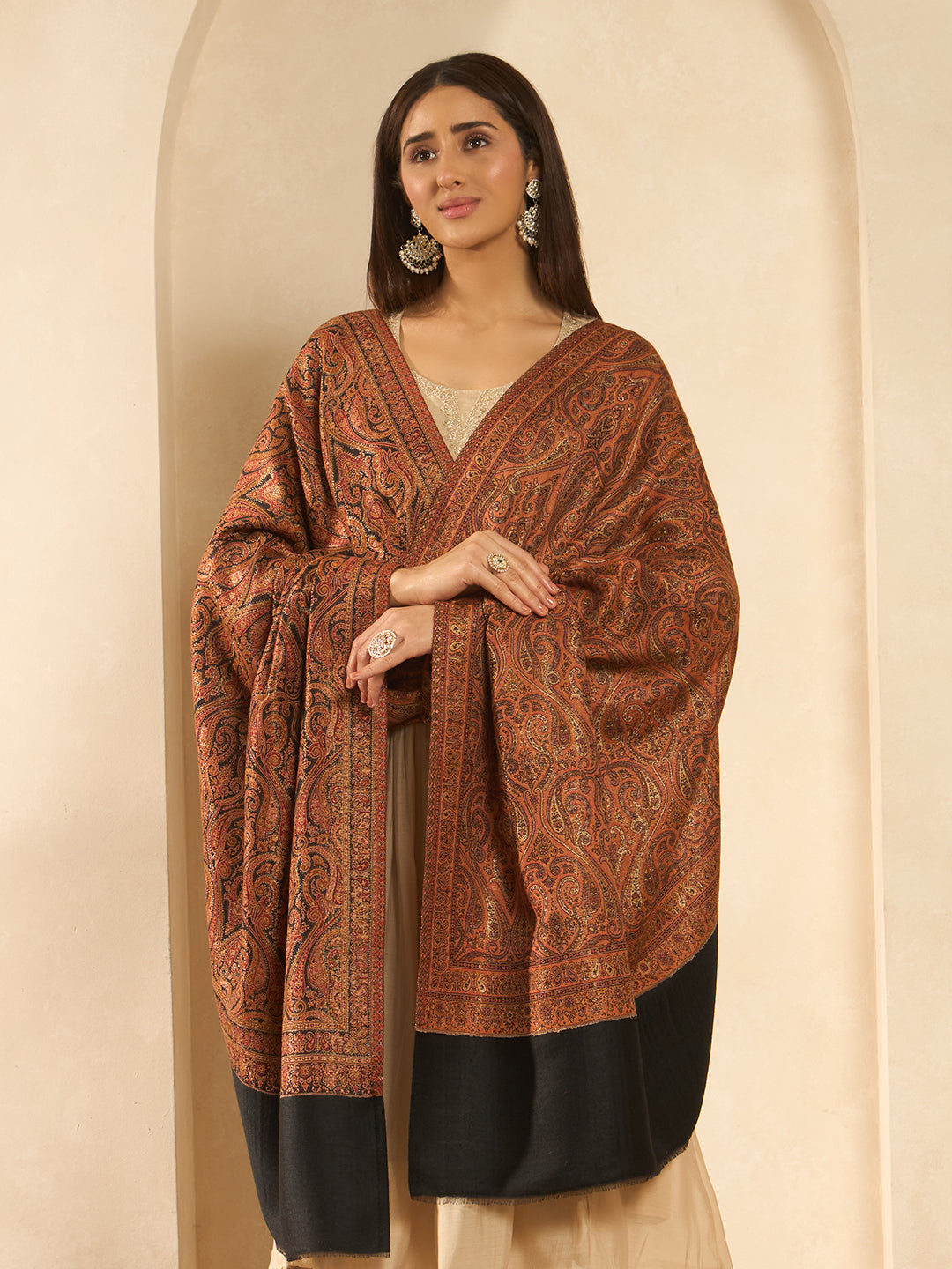 Pashmoda Women Regalis Zari Reversible Kaani Fine Wool Shawl, Shawl, Scarf, Heritage Kashmiri Pashmina Stole, Evening Wrap (Size 40X80 inches)