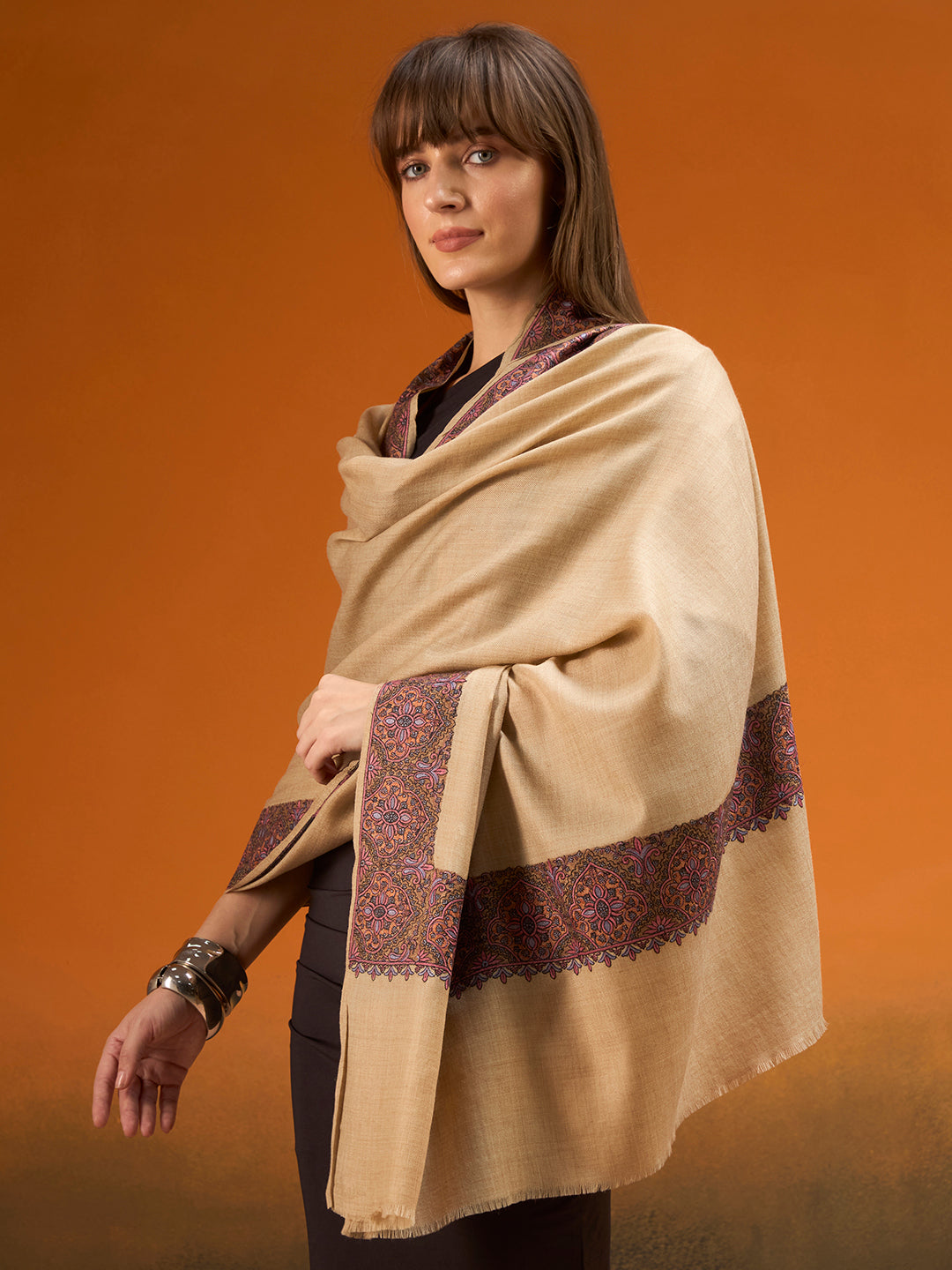 Women Nafāsat Fine Wool Sozni Hand Embroidered Shawl