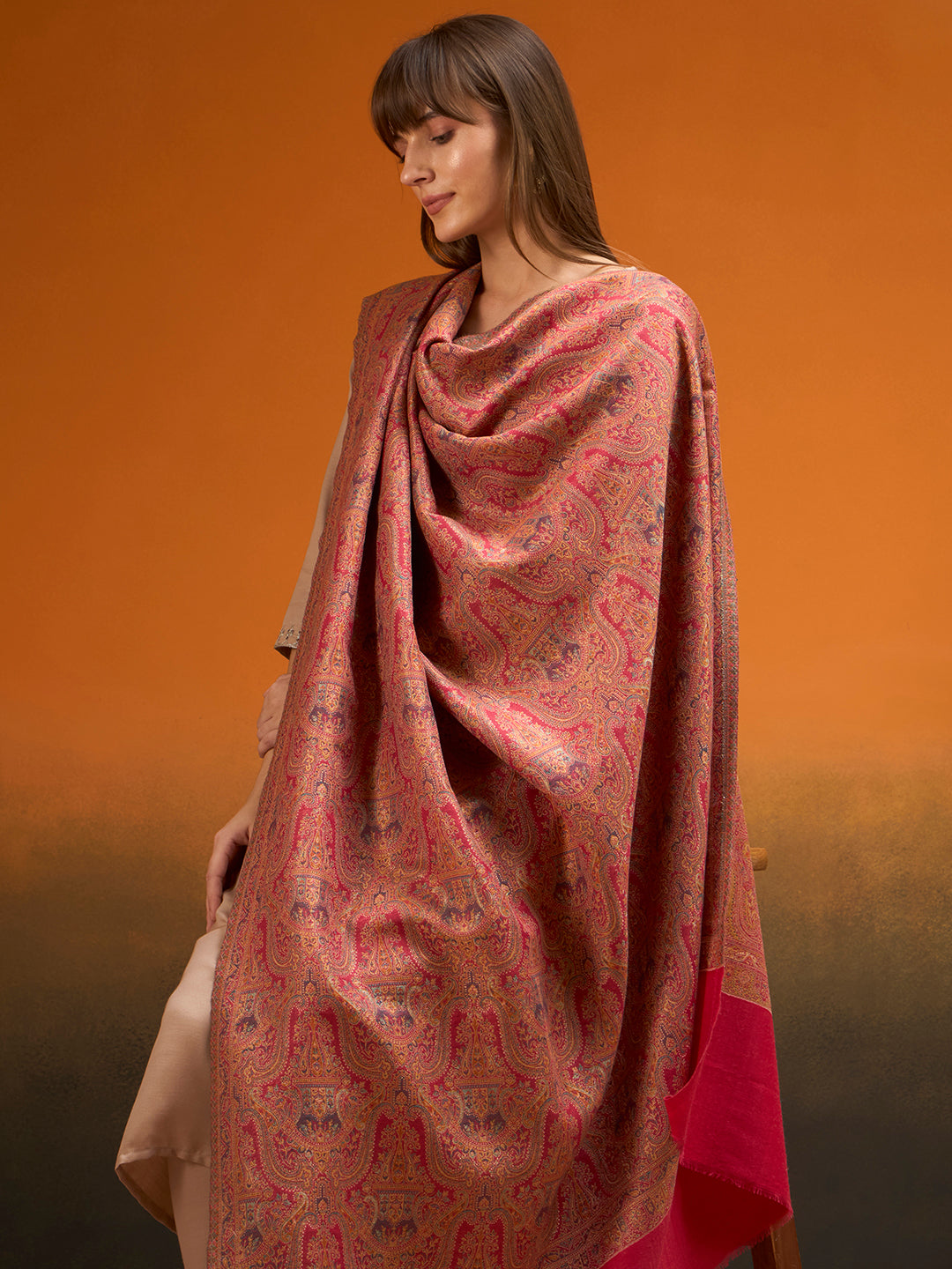 Pashmoda Women Gulnaar Royale Zari Reversible Kaani Fine Wool Shawl, Shawl, Scarf, Heritage Kashmiri Pashmina Stole, Evening Wrap (Size 40X80 inches)