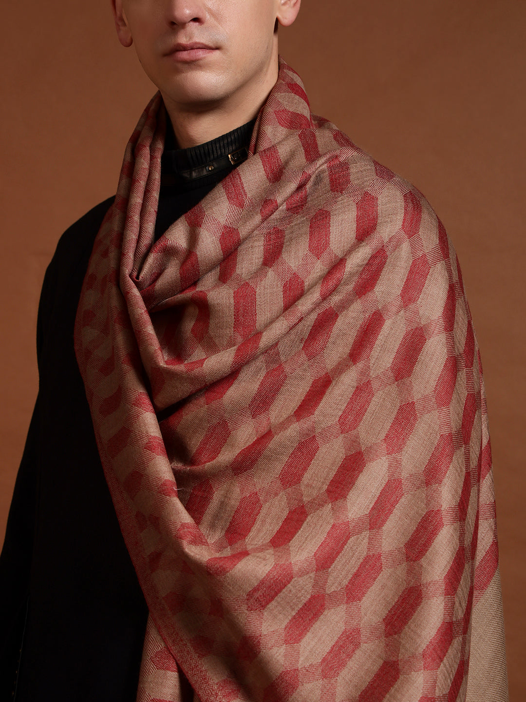 Men Kavya Ikat 100% Pure Wool Checkered Stole