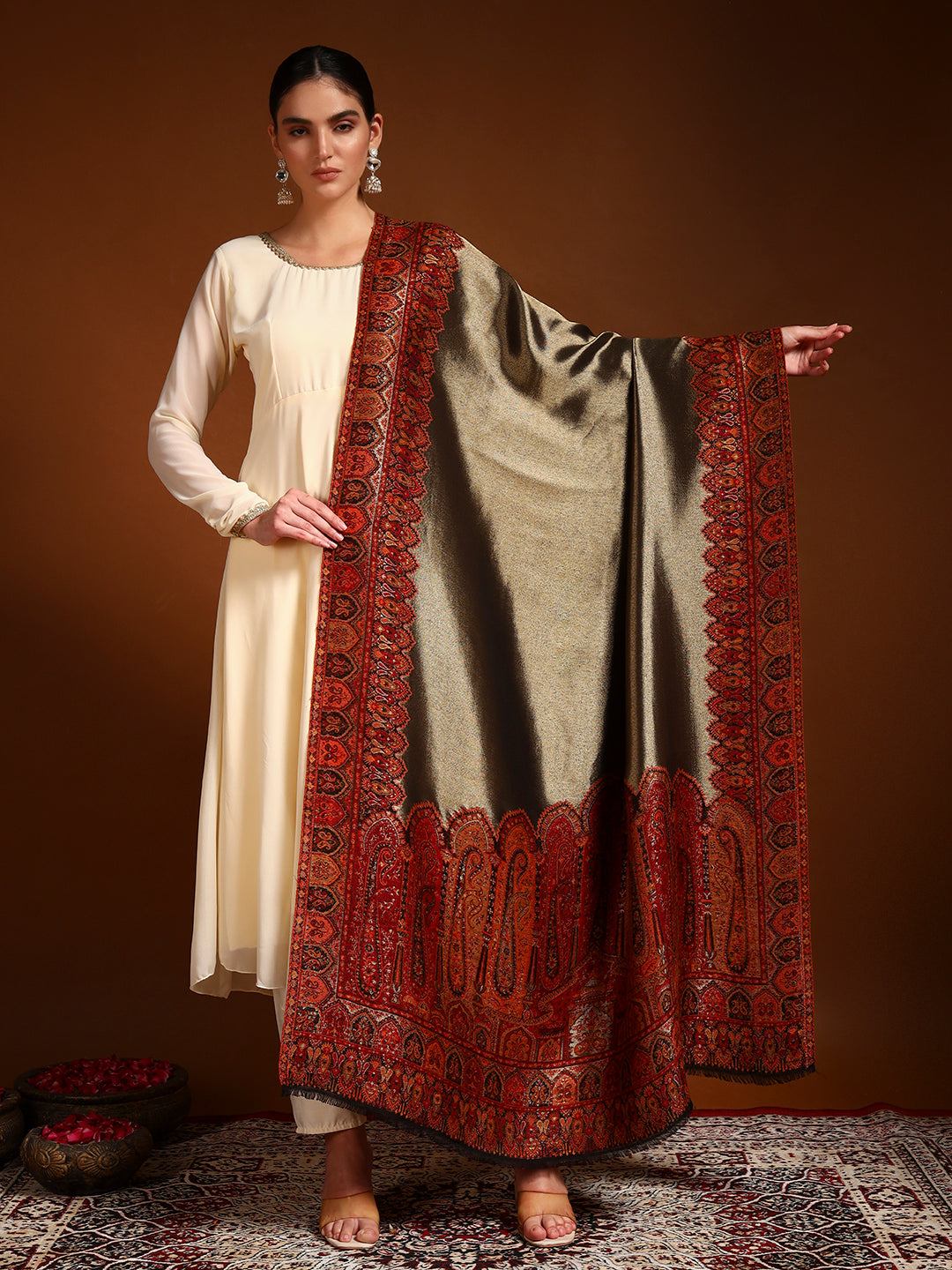 Pashmoda Women Zarvash Zari Kaani Fine Wool Shawl (Size: 101X203 CM)