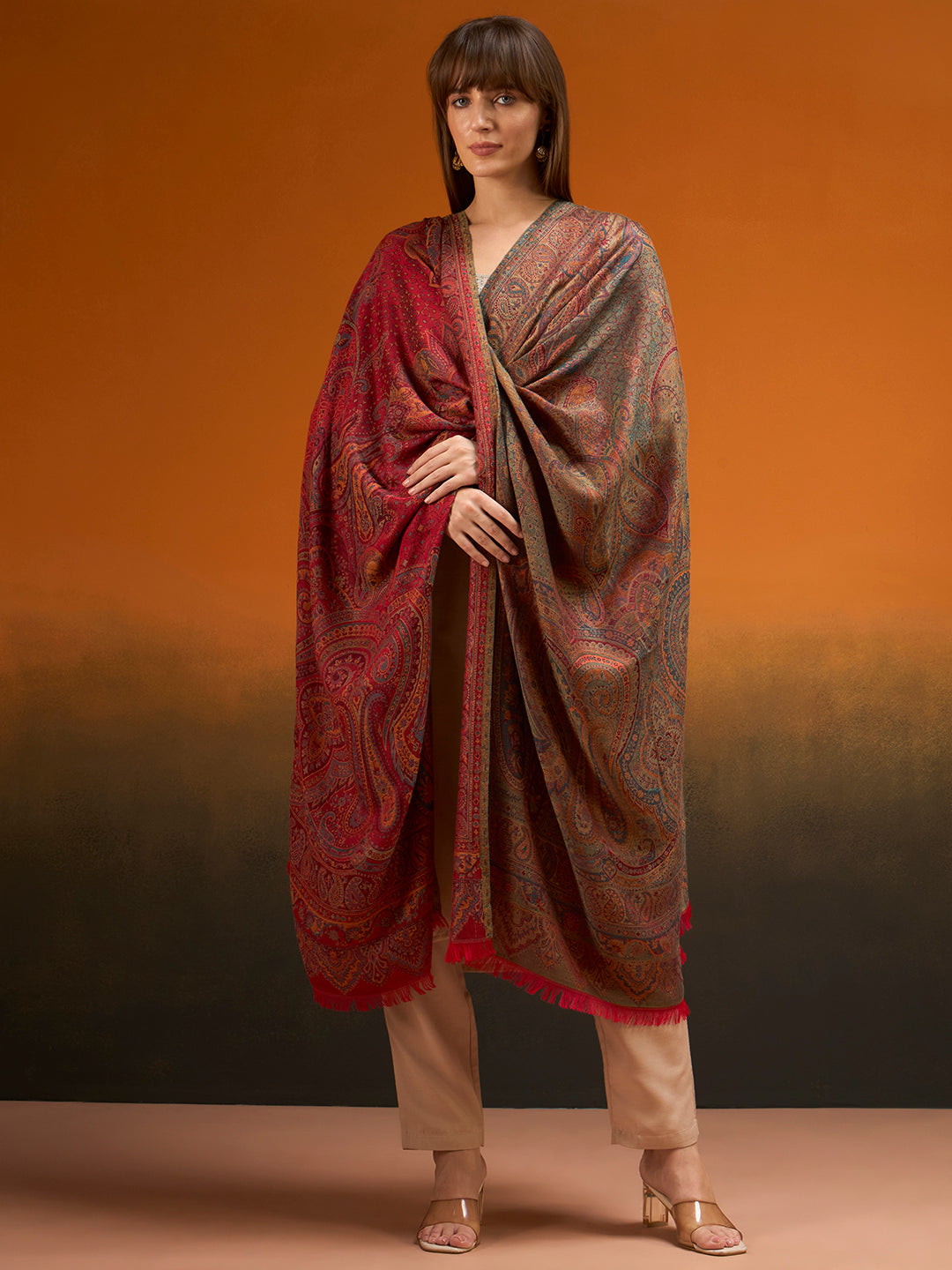 Pashmoda Women  Grand Paisley Kaani Wool Blend Kashmiri Shawl, Stole, Scarf | Luxury Pashmina Jamawar Soft Warm Evening Wrap (Size 40X80 inches )