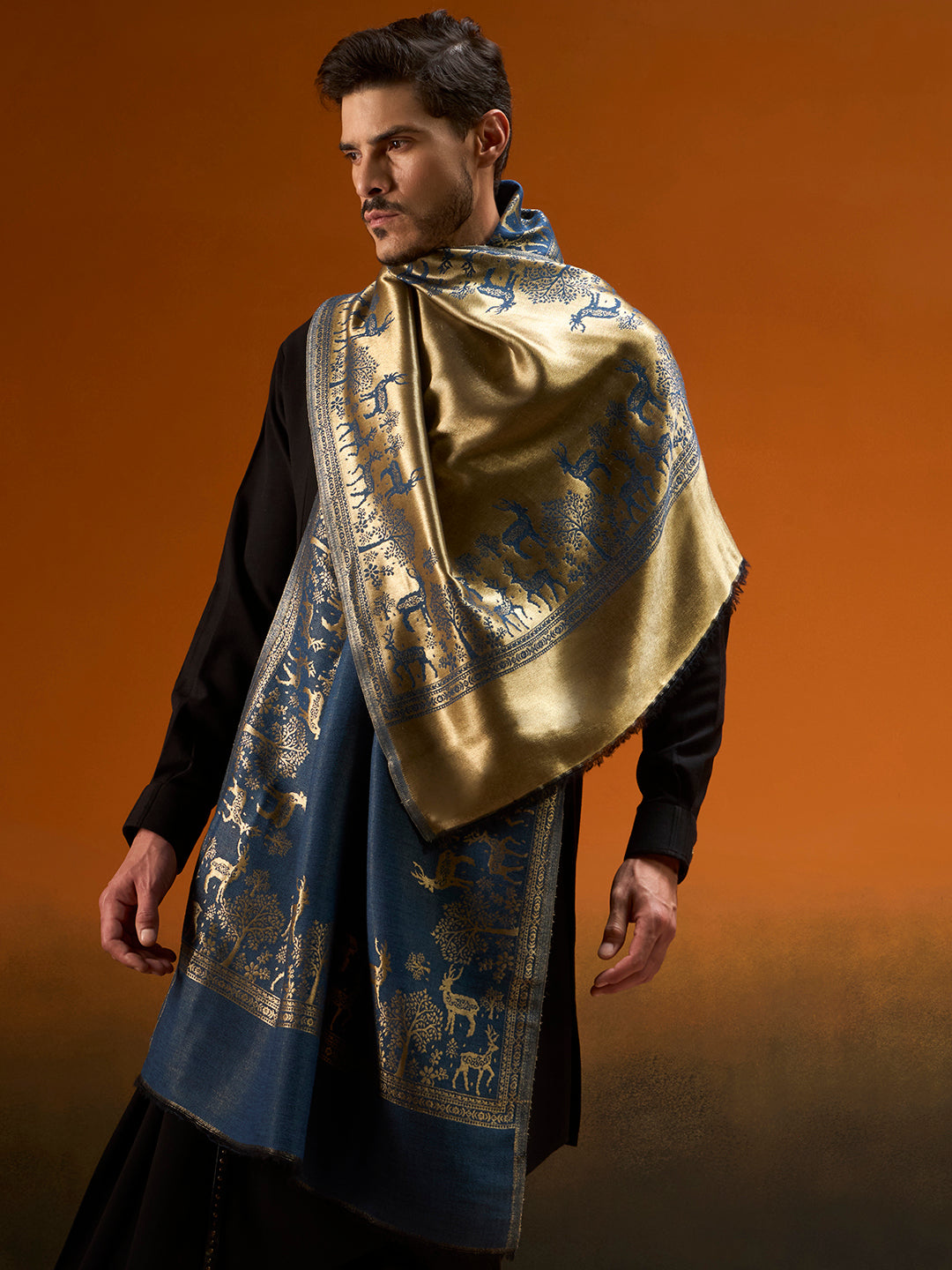Men Shahi Caravan Reversible Zari Stole