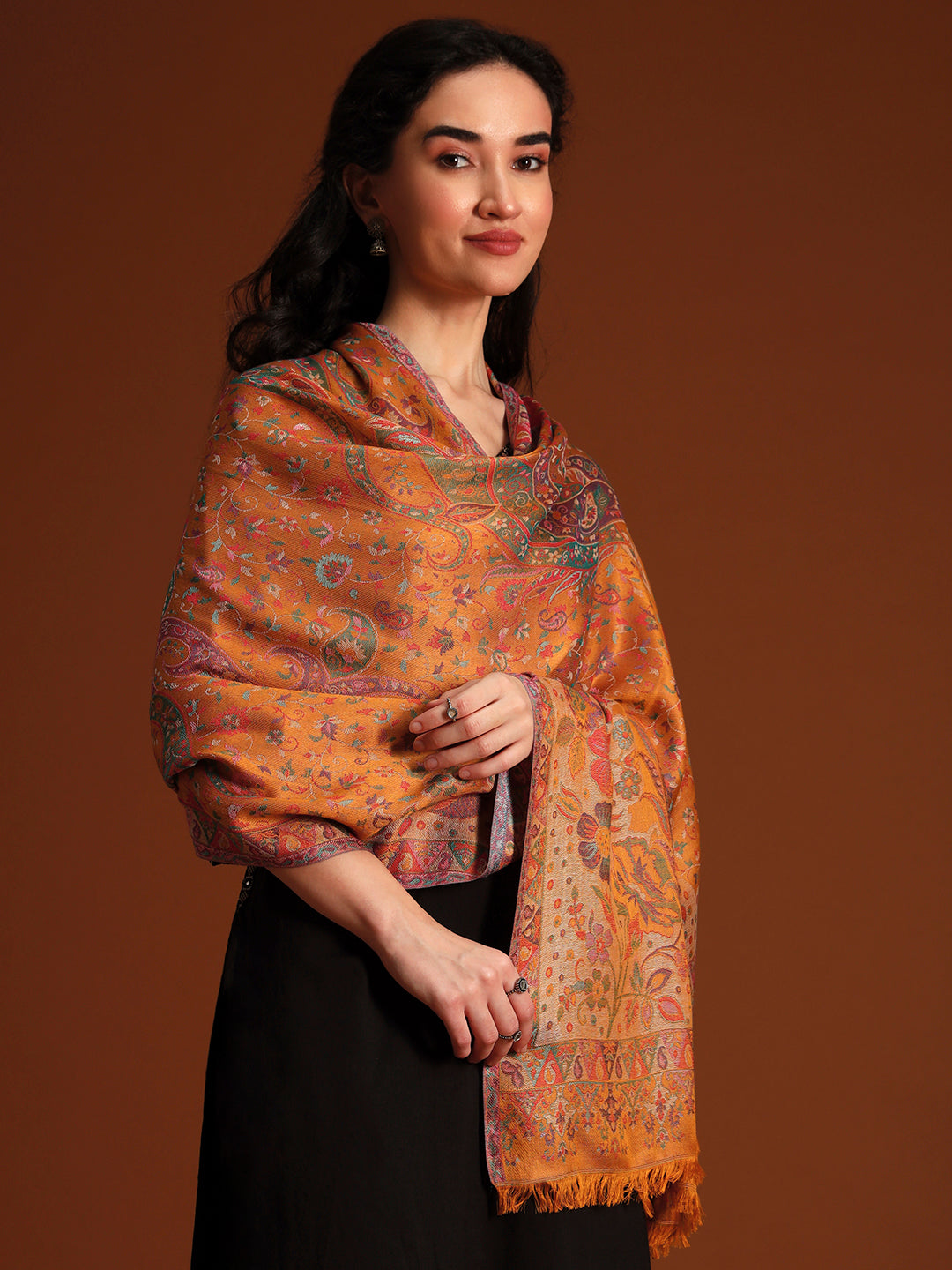 Pashmoda Women Floral Heritage Kaani Elegance Wool Blend Kashmiri Shawl, Stole, Scarf | Luxury Pashmina Jamawar Soft Warm Evening Wrap (Size 40X80 inches )
