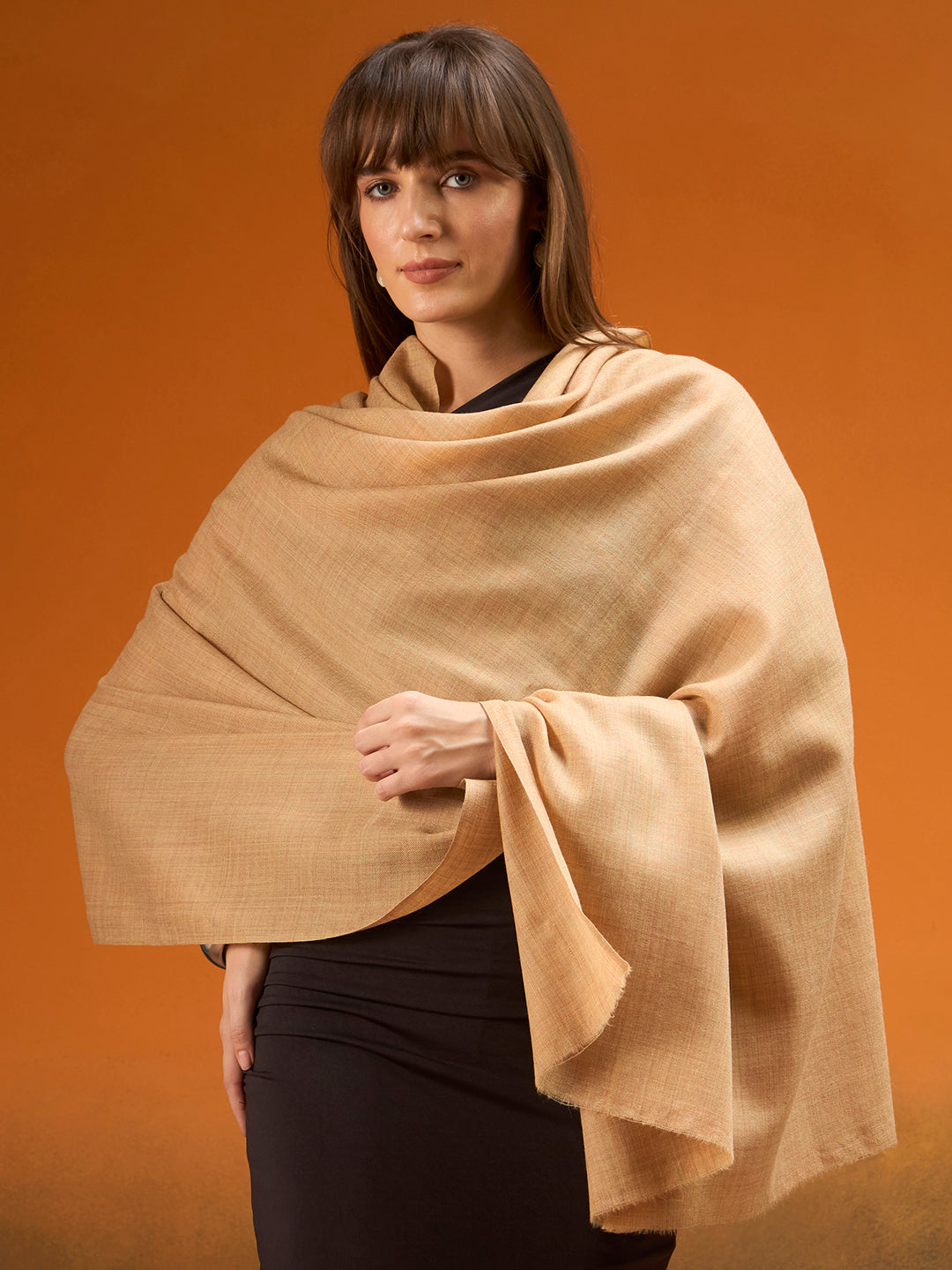 Women Verdant Grace Fine Wool Blend Solid Melange Shawl
