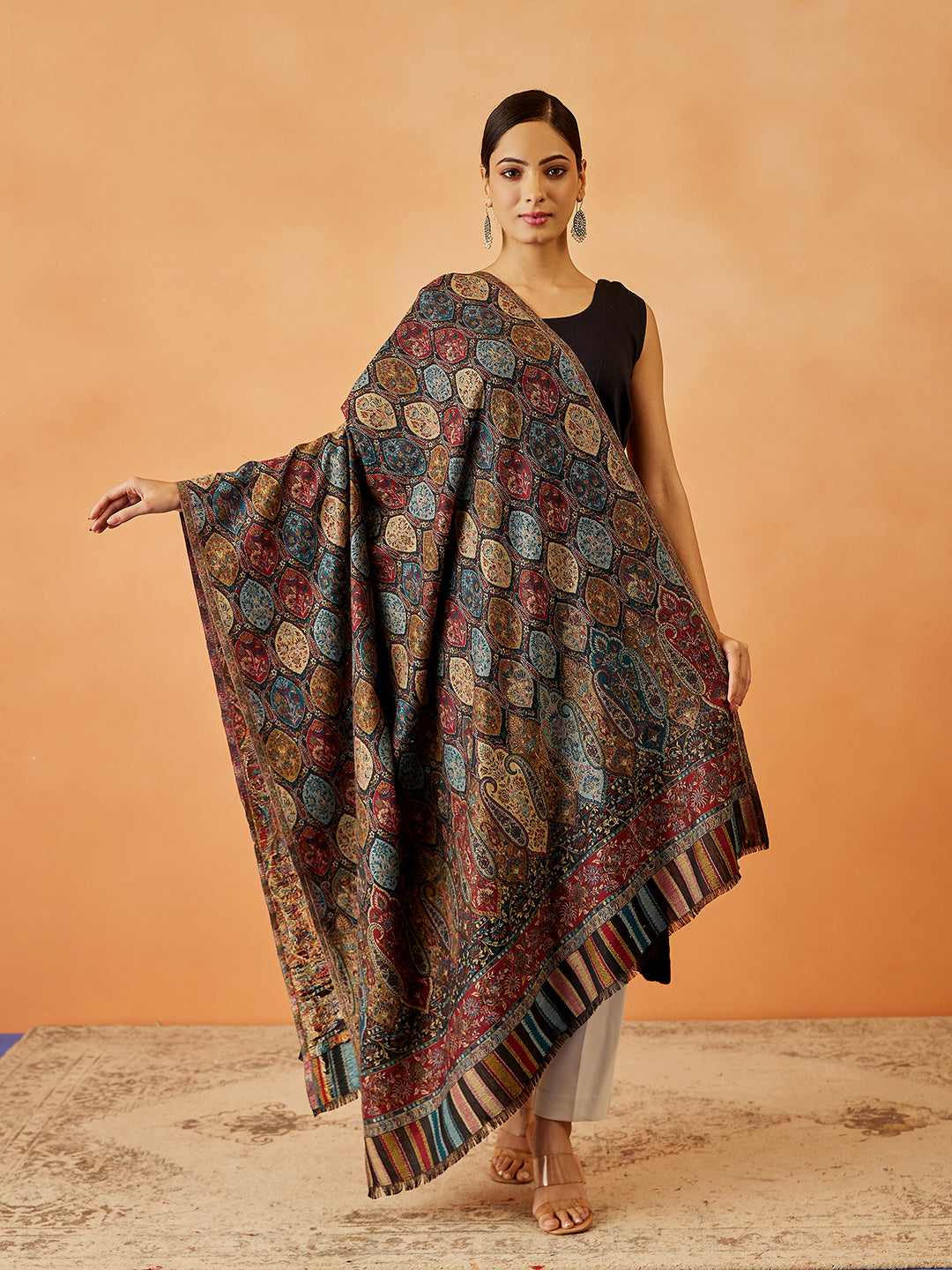 Women Gulnaz Kaani Wool Blend Kashmiri Shawl (Size: 101x203 CM)