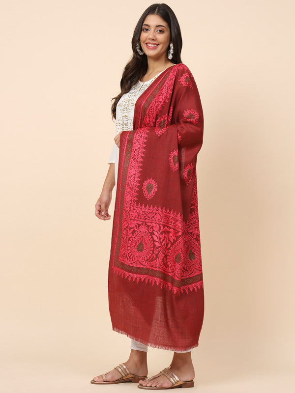 Women Nagma Pure Wool  Embroidered Stole (Size 71X203 CM)