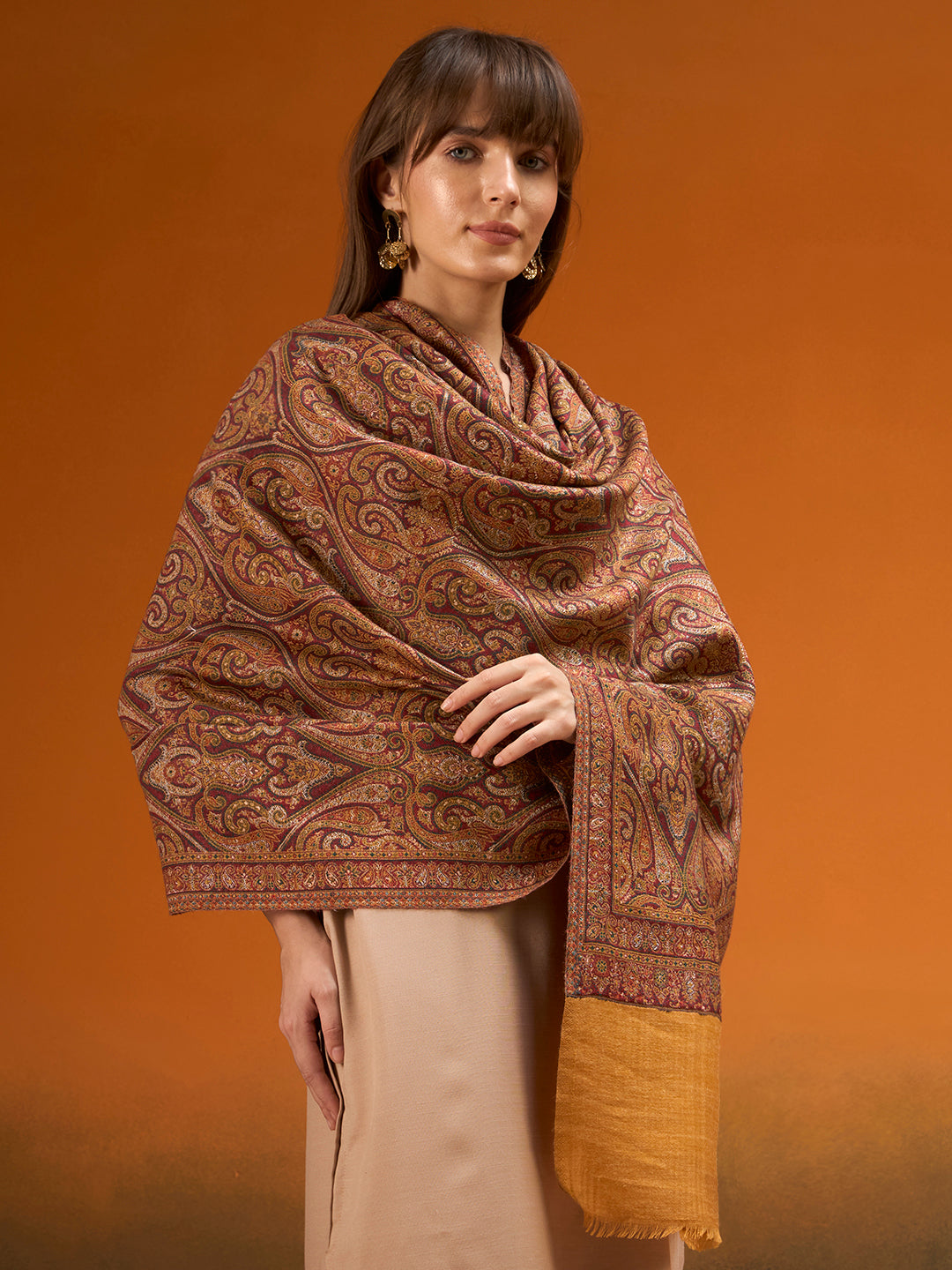 Pashmoda Women Regalis Zari Reversible Kaani Fine Wool Shawl, Shawl, Scarf, Heritage Kashmiri Pashmina Stole, Evening Wrap (Size 40X80 inches)