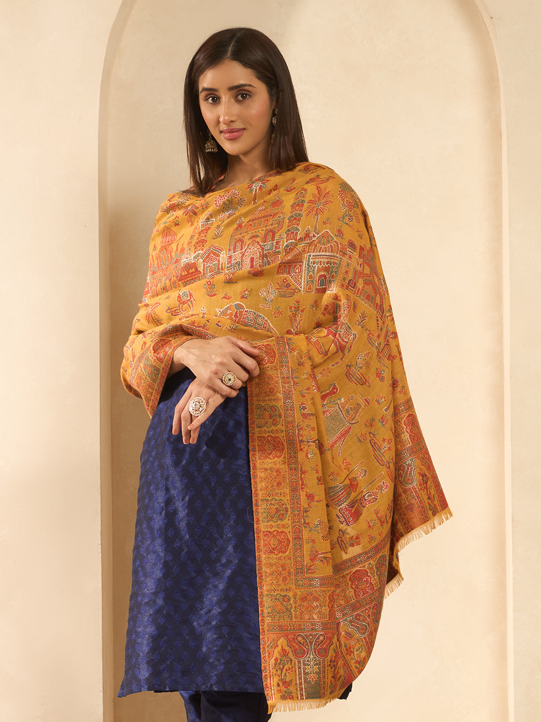 Pashmoda Women Gulrukh Zari Reversible Kaani Fine Wool Shawl, Shawl, Scarf, Heritage Kashmiri Pashmina Stole, Evening Wrap (Size 40X80 inches)