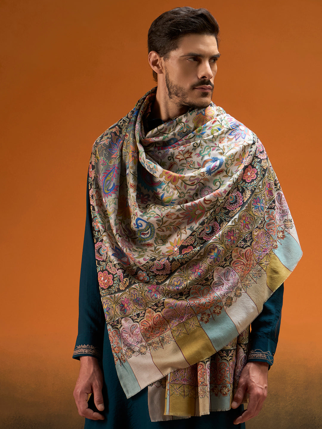 Men Twilight paisley Kalamkari Embroidered Shawl