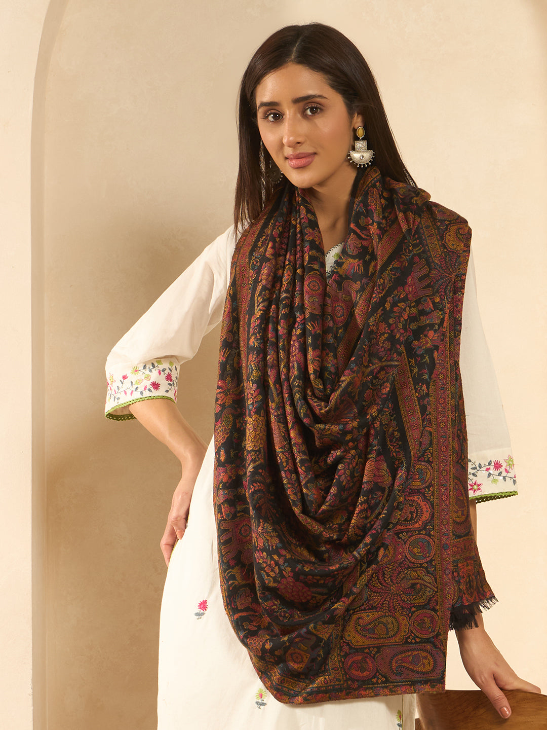 Pashmoda Women Orchard Kaani Wool Blend Kashmiri Shawl, Stole, Scarf | Luxury Pashmina Jamawar Soft Warm Evening Wrap (Size 40X80 inches )