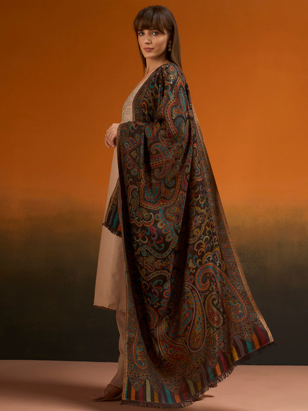 Pashmoda  Imperial Ambi Kaani Stole for Women, Wool Blend Pashmina Style Shawl Wrap, Traditional Kashmiri Jamawar Woven Design, Luxury Evening & Festive Scarf (28 x 80 Inches)