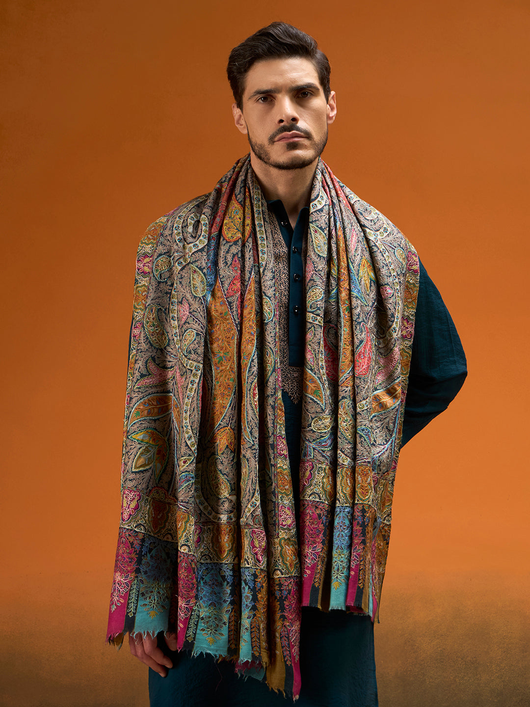 Men Chroma Royale Kalamkari Embroidered Shawl