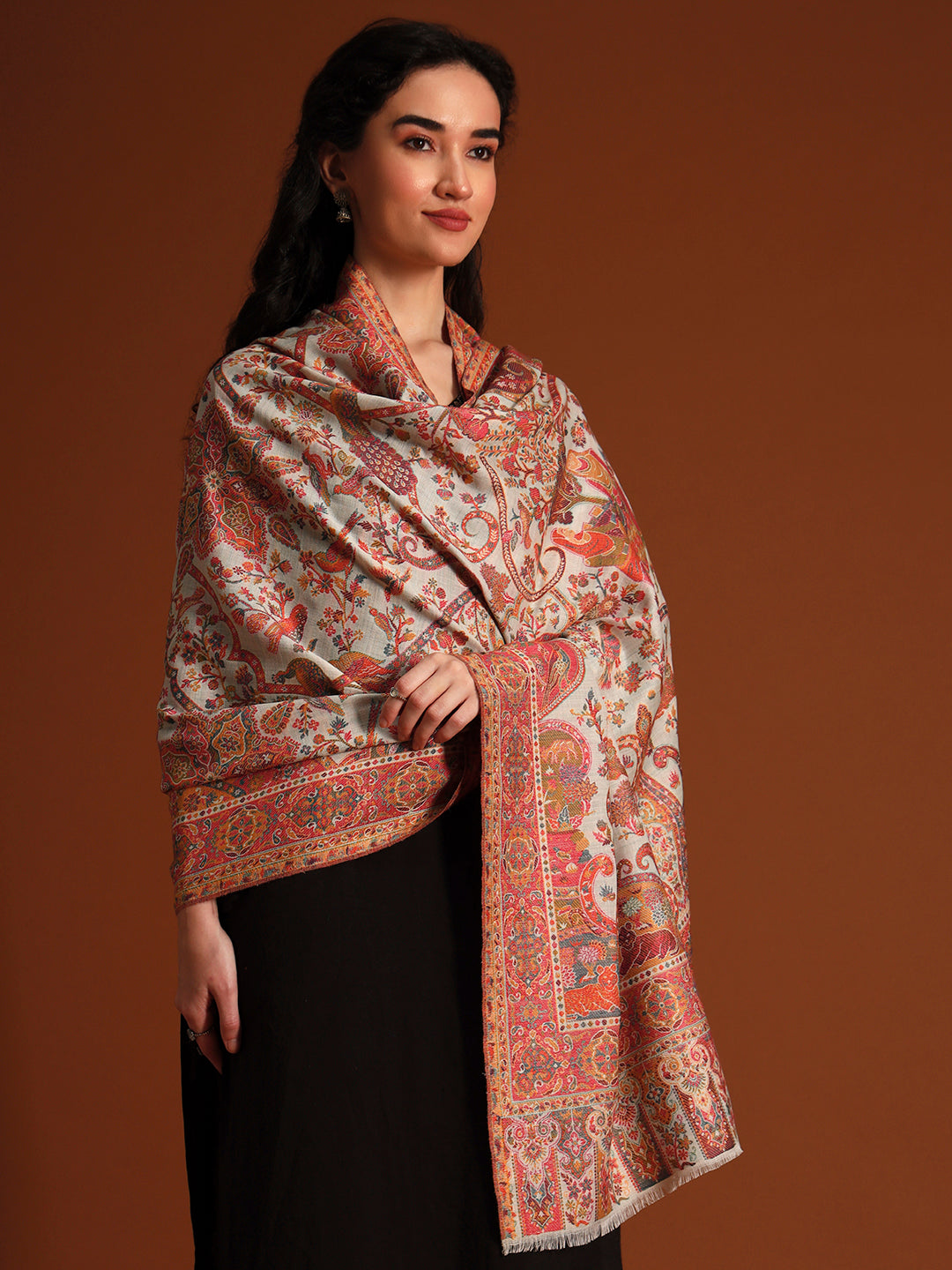 Pashmoda Women Royal gulistan Kaani Wool Blend Kashmiri Shawl, Stole, Scarf | Luxury Pashmina Jamawar Soft Warm Evening Wrap (Size 40X80 inches )