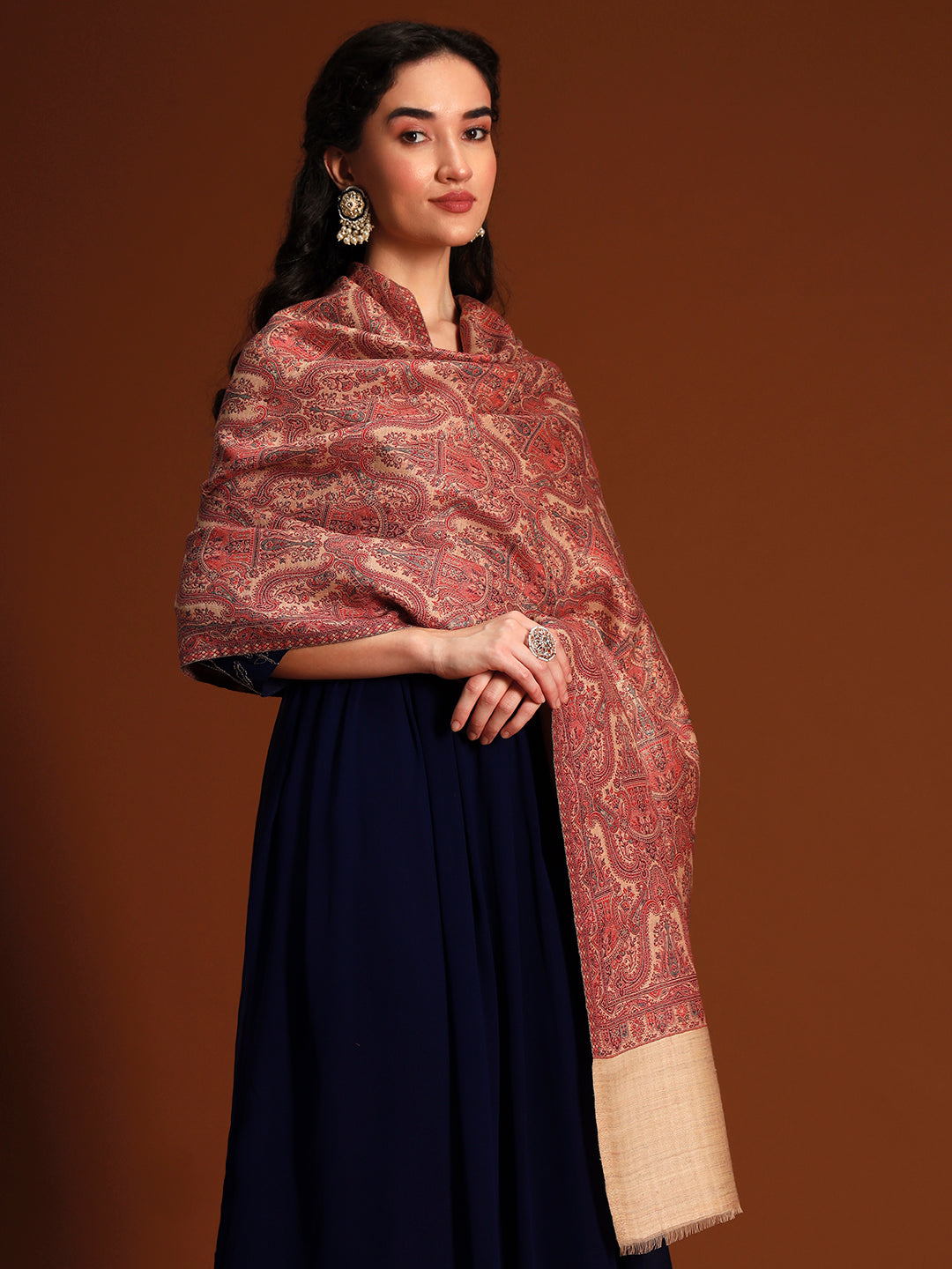 Pashmoda Women Gulnaar Royale Zari Reversible Kaani Fine Wool Shawl, Shawl, Scarf, Heritage Kashmiri Pashmina Stole, Evening Wrap (Size 40X80 inches)